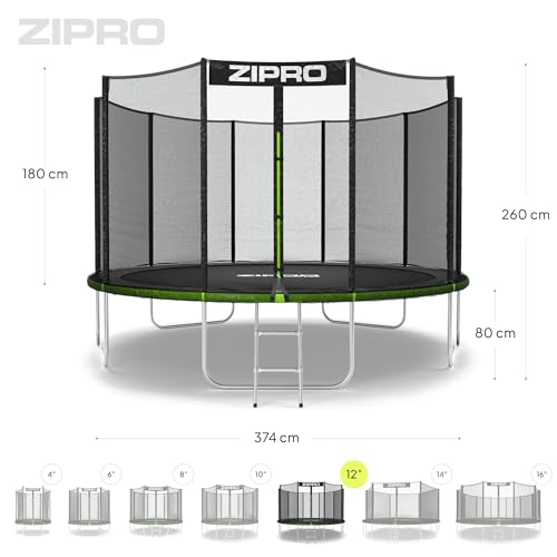 ZIPRO JumpPro Out Trampolin Outdoor, Gartentrampolin für Kinder, mit Außennetz, Wetterfest, UV-Schutz, Einfache Montage, Belastbar 100-150 kg