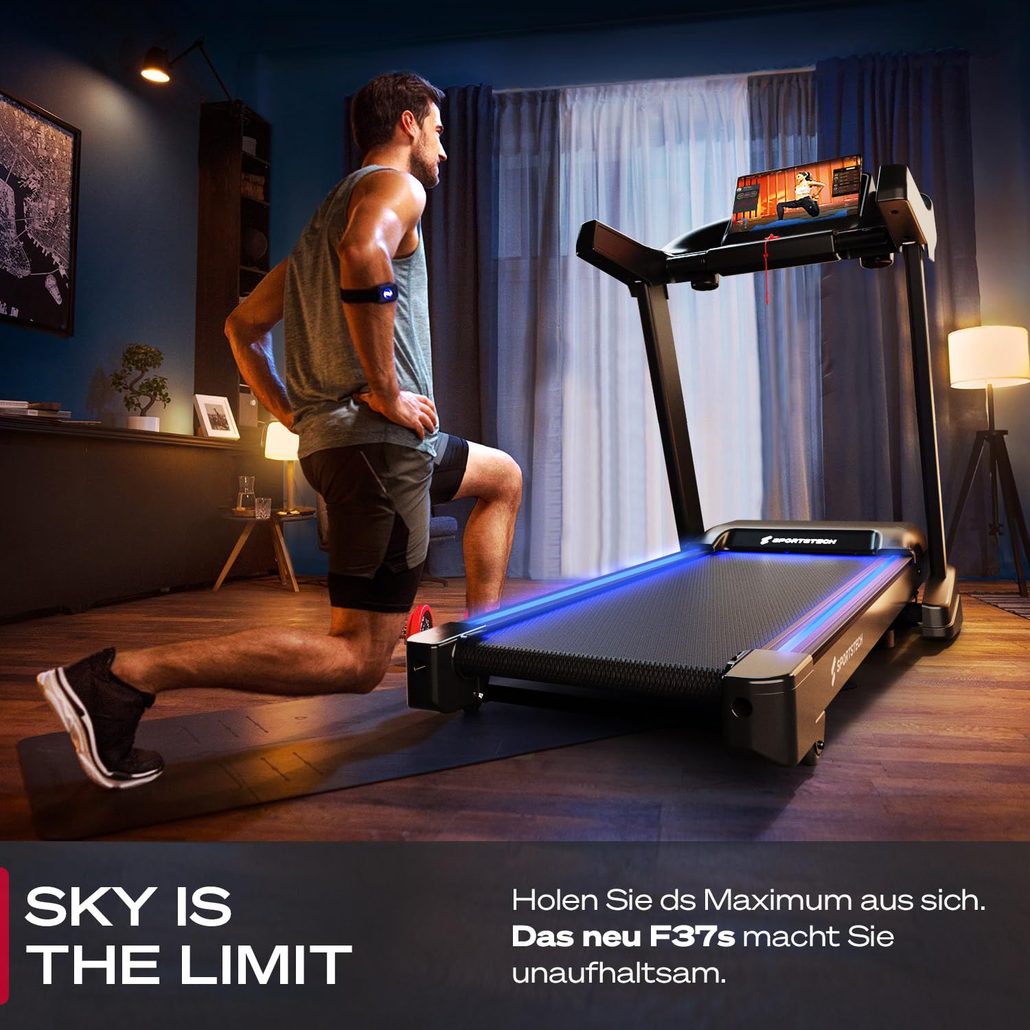 Sportstech F37s Laufband, 20 km/h, 7 PS, klappbar, Steigung, bis 150 kg, große Lauffläche, App, TÜV-geprüft, Home Gym