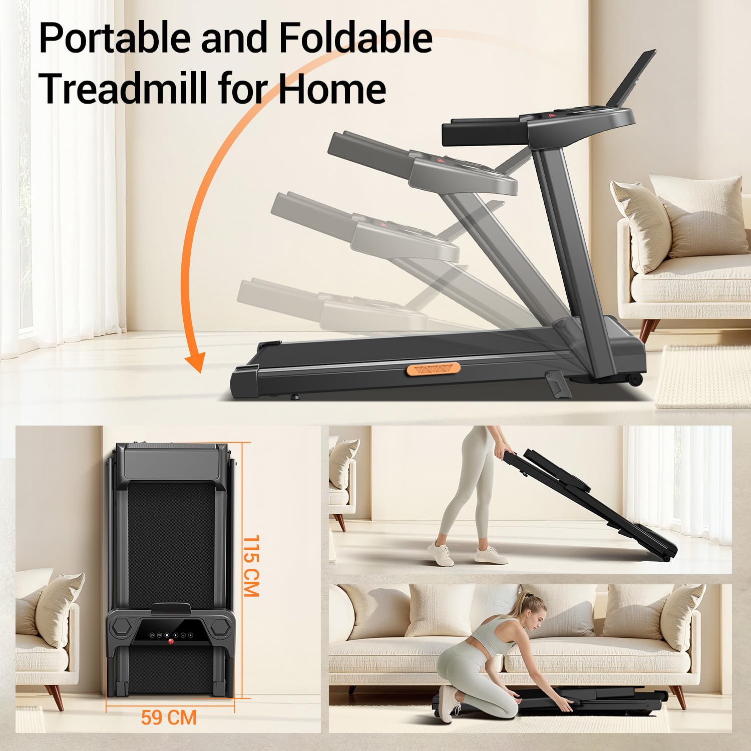 LONTEK Laufband Für Zuhause Klappbar 12KM/H,Laufbänder mit Herzfrequenzmonitor, Treadmill for Home mit 12 Trainingsprogrammen,Max Belastung 136KG