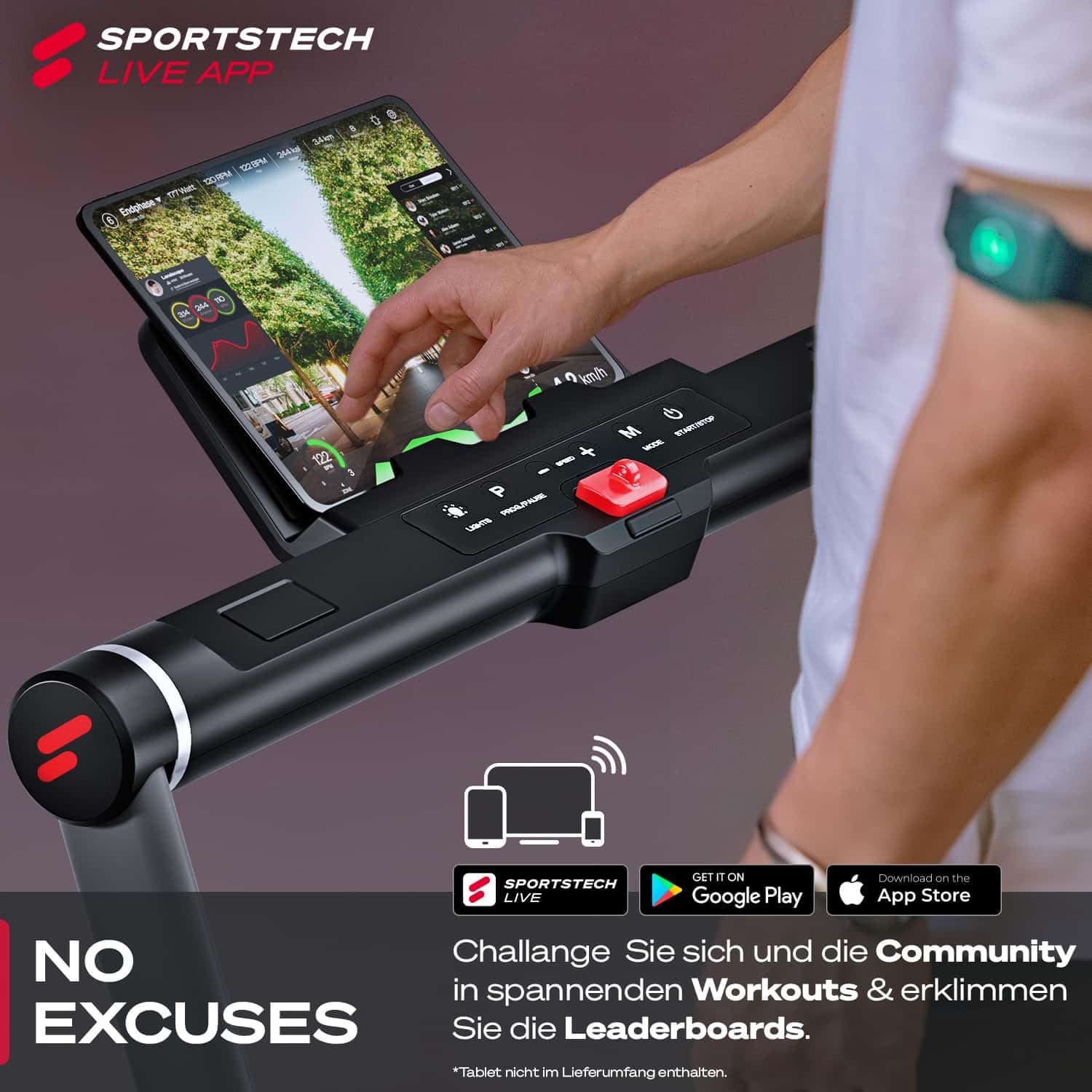Sportstech sWalk Plus, 2in1 Laufband & Walking Pad, 14 km/h, 3,5 PS, klappbar, LED, Bluetooth App, bis 120 kg, für Zuhause/Büro