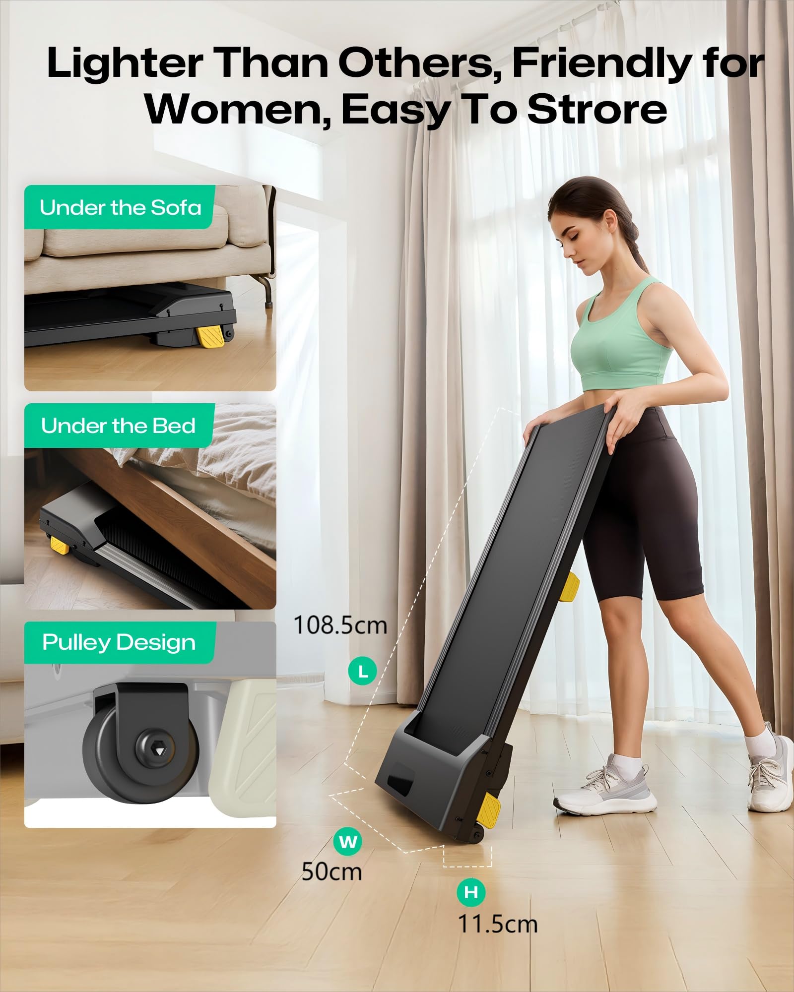 Walking Pad, 9% Steigung, 6-Punkt-Dämpfung, 2,5 PS, leises Laufband für Zuhause & Büro, Schreibtisch-Laufband
