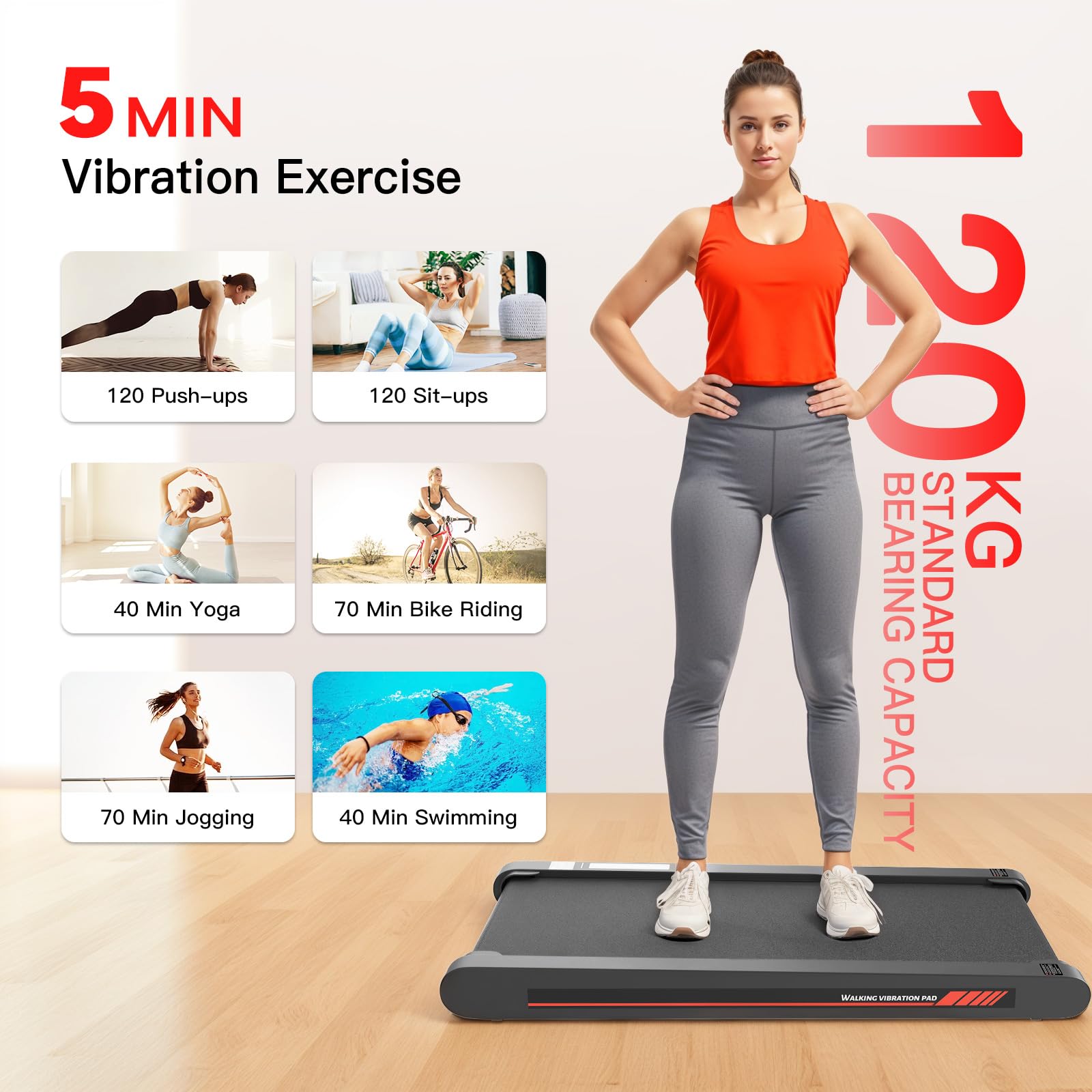 Sperax 4-in-1 Walking Pad, 0.3–6 km/h, Bluetooth App, Fernbedienung, für Zuhause & Büro, Laufband mit Vibration, grau