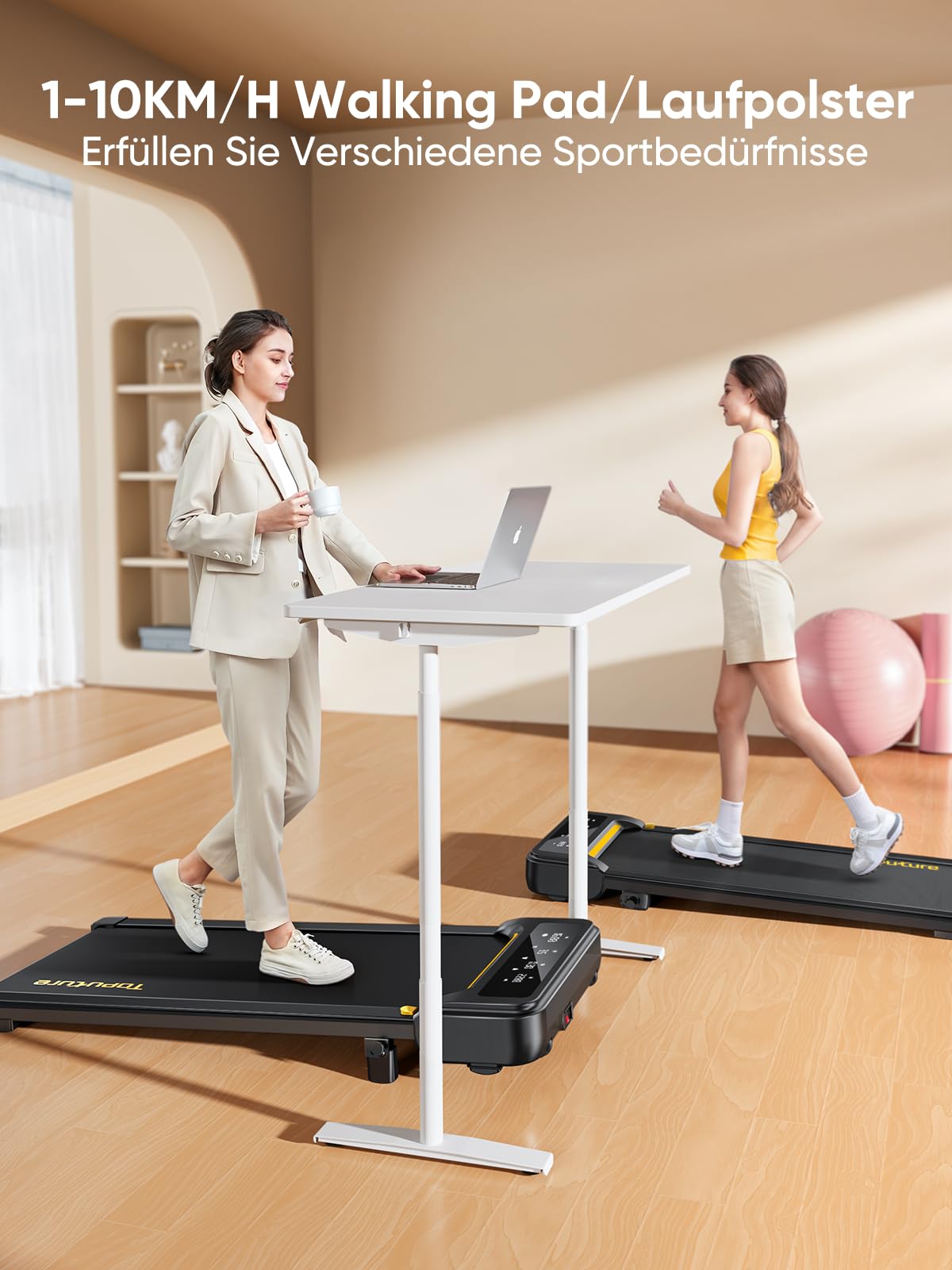 Laufband für Zuhause, 1–10 km/h, 2.5 HP, elektrisch mit Steigung, Walking Pad, App & Fernbedienung, kein Aufbau nötig, Büro/Zuhause