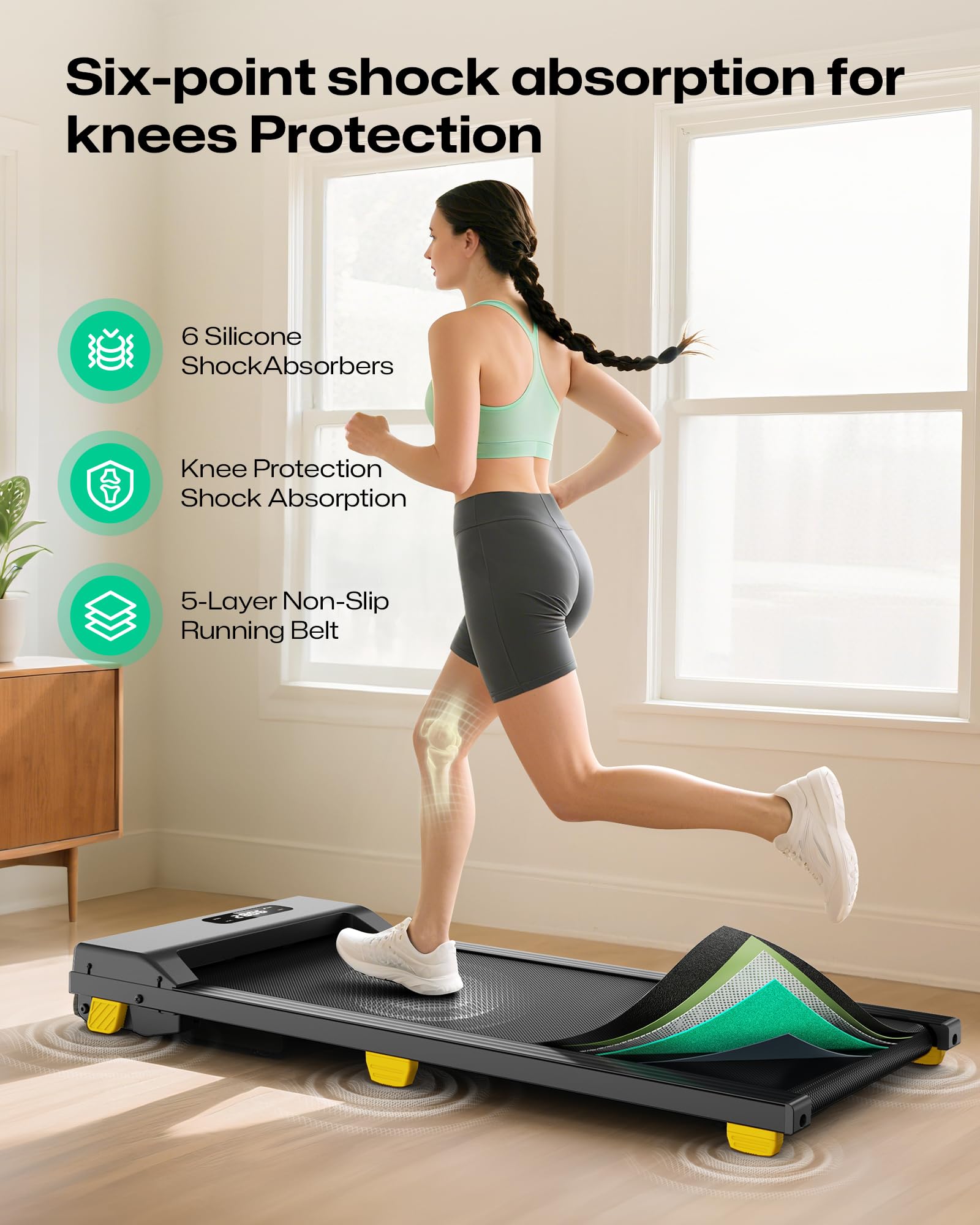 Walking Pad, 9% Steigung, 6-Punkt-Dämpfung, 2,5 PS, leises Laufband für Zuhause & Büro, Schreibtisch-Laufband