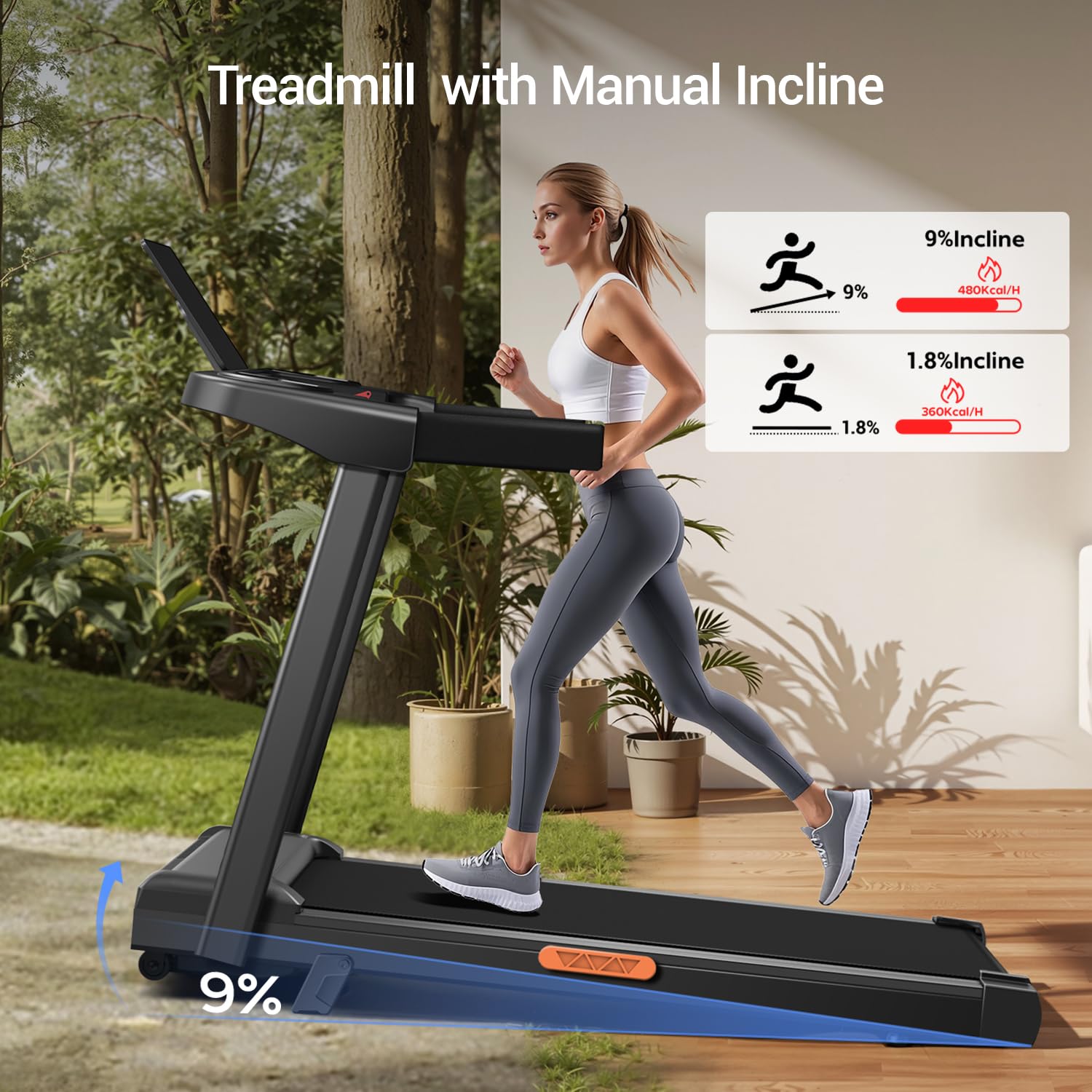 LONTEK Laufband für Zuhause Klappbar mit Steigung 9%, Laufbänder 12KM/H, Treadmill for Home mit 3,0-PS-Motor und LED-Anzeige, Max Belastung 136KG
