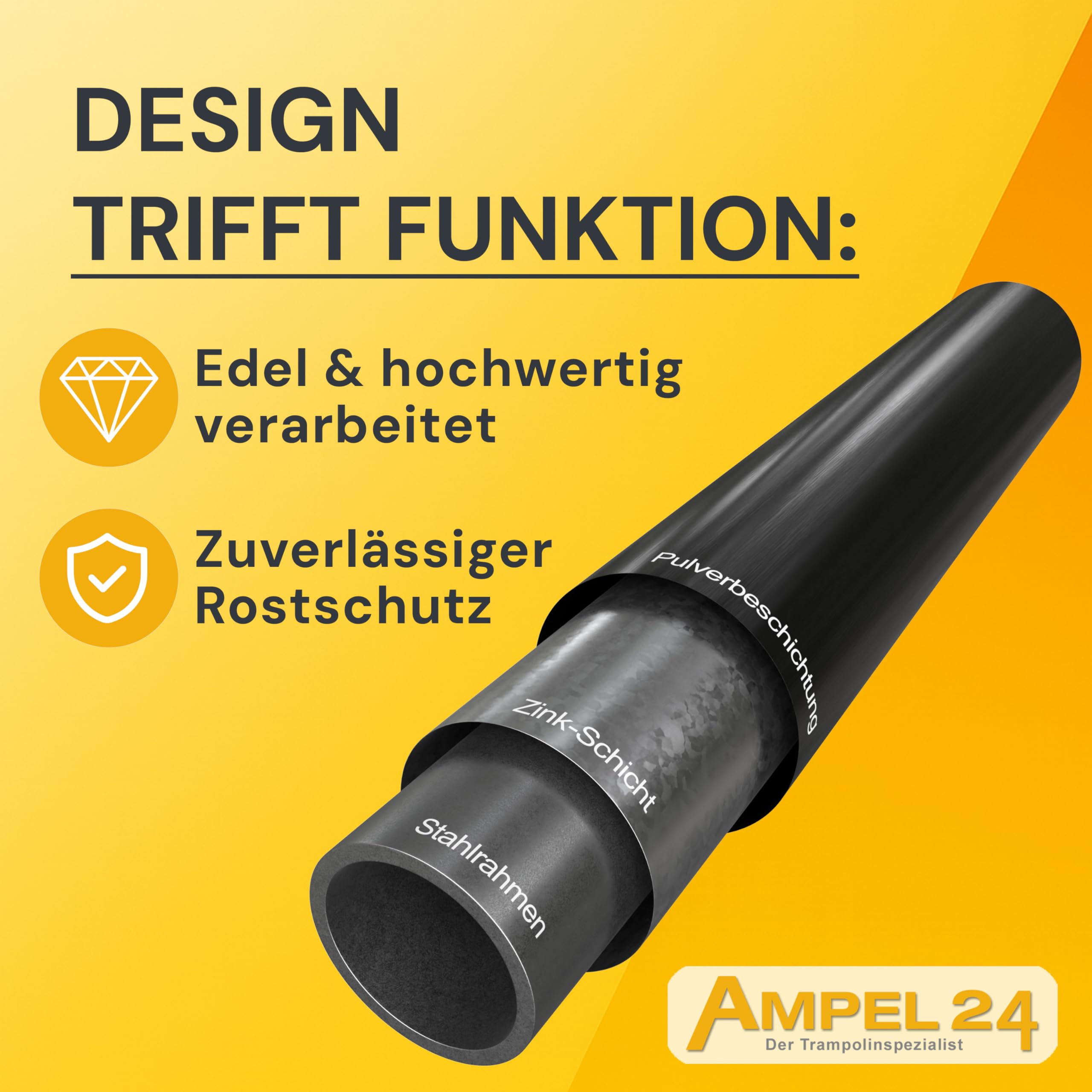 Ampel 24 Trampolin Outdoor Ø 305/366/430 cm, GS-Zertifikat, Kinder Gartentrampoline, Komplettset mit Randabdeckung und Sicherheitsnetz