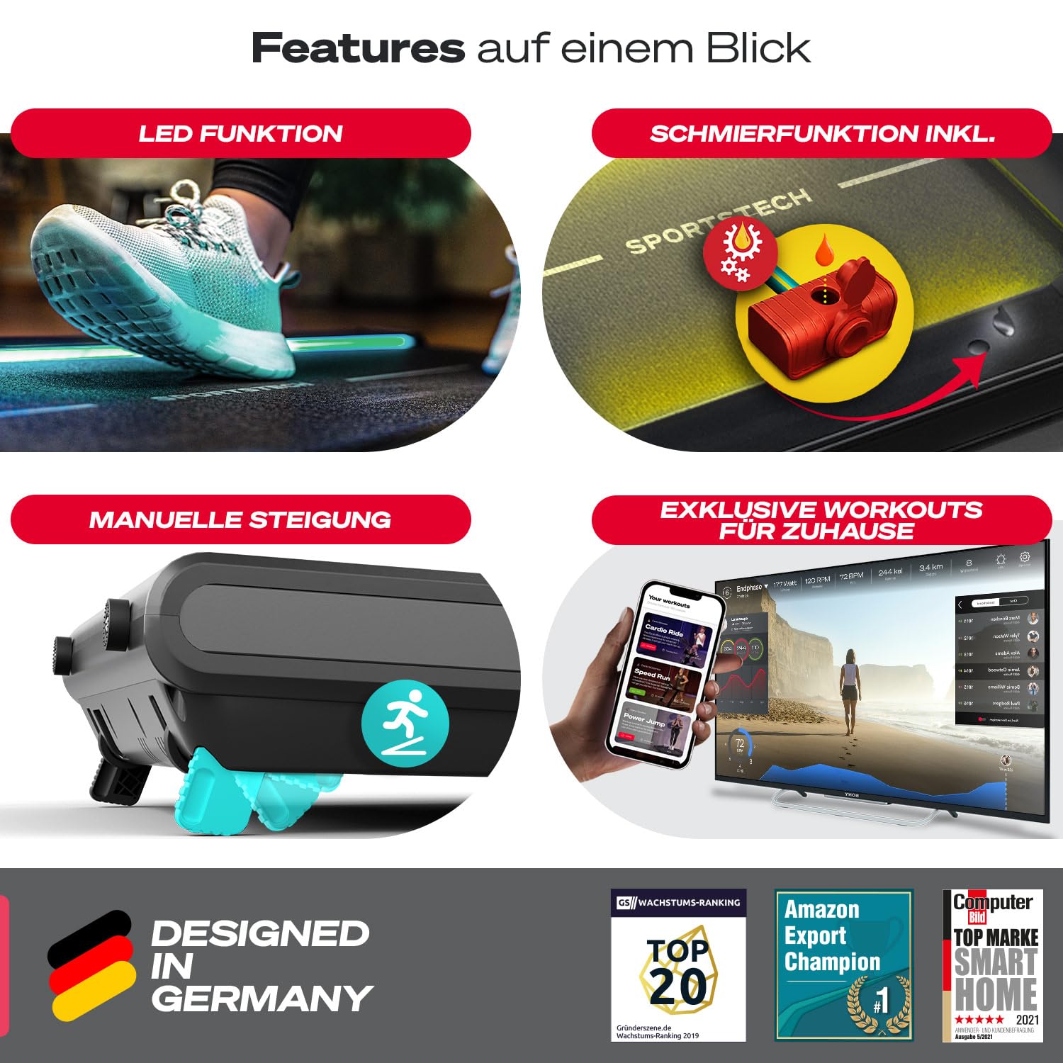 Sportstech sWalk Plus, 2in1 Laufband & Walking Pad, 14 km/h, 3,5 PS, klappbar, LED, Bluetooth App, bis 120 kg, für Zuhause/Büro