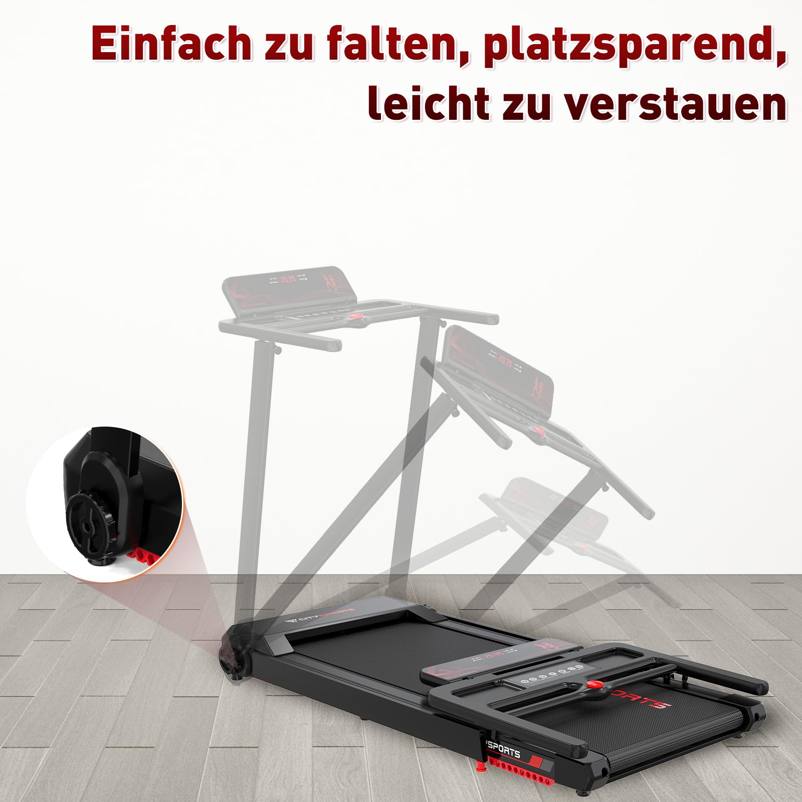 CITYSPORTS Laufband, klappbar, bis 12 km/h, LED, App, 360° Tablet-Halter, kompakt, Walking Pad für Zuhause & Büro, schwarz