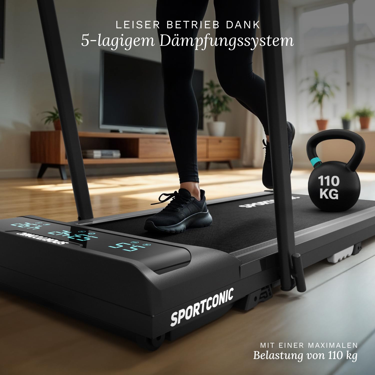 Sportconic Laufband, 1–12 km/h, klappbar, leise, Walking Pad mit Steigung, Tablet-Halter & Fernbedienung, für Zuhause/Büro