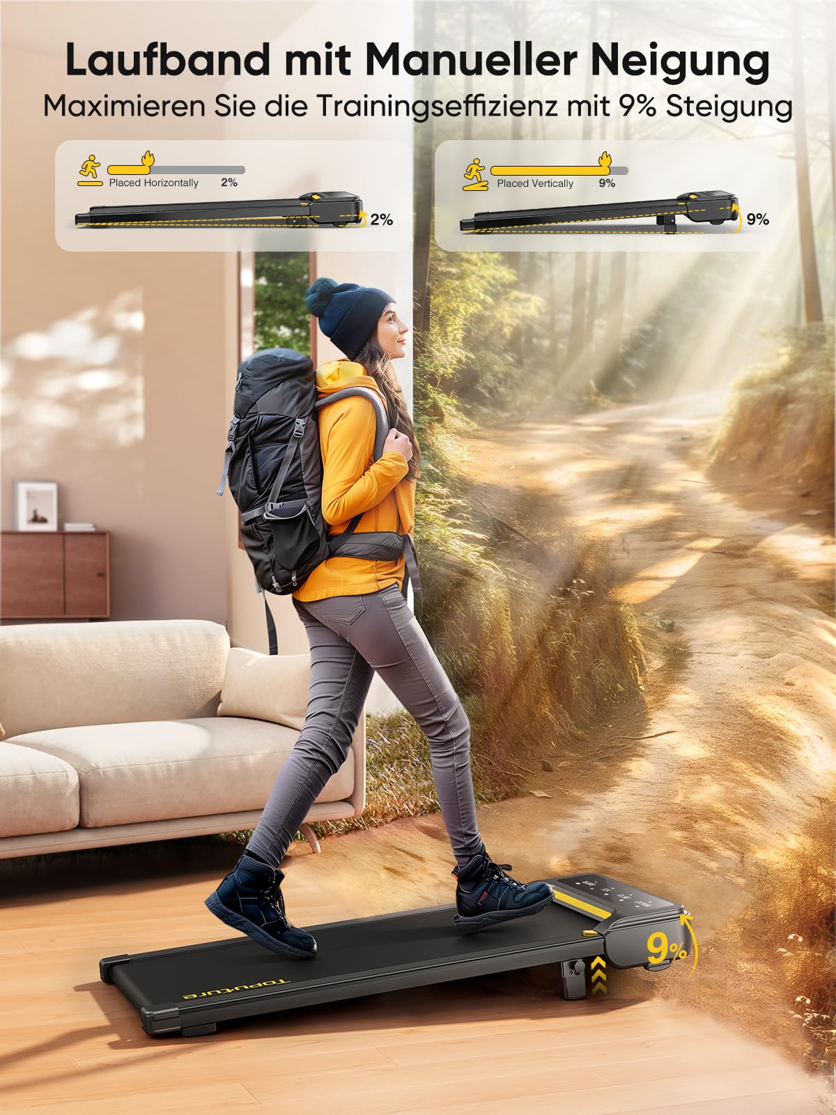 Laufband für Zuhause, 1–10 km/h, 2.5 HP, elektrisch mit Steigung, Walking Pad, App & Fernbedienung, kein Aufbau nötig, Büro/Zuhause