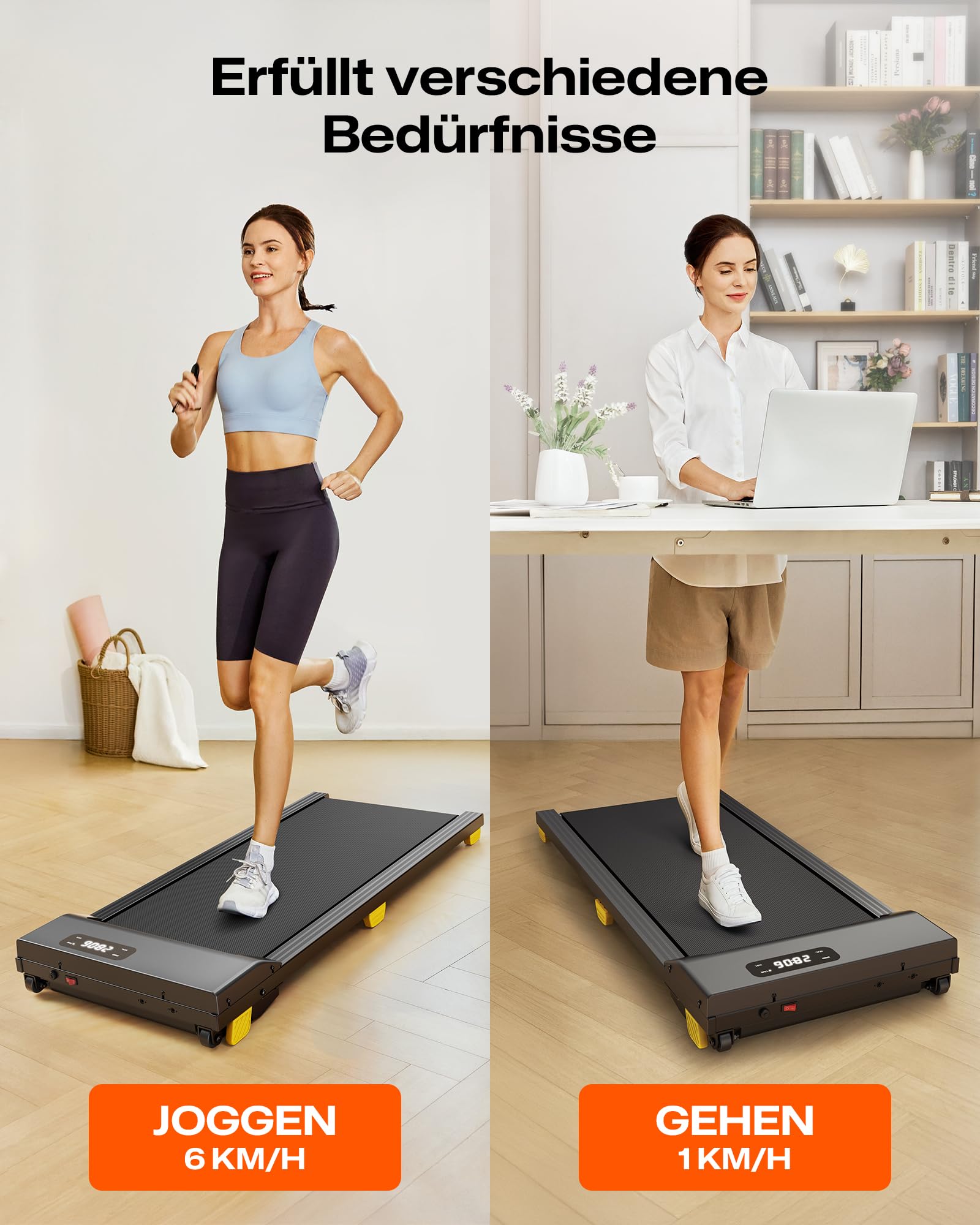 Walking Pad, 9% Steigung, 6-Punkt-Dämpfung, 2,5 PS, leises Laufband für Zuhause & Büro, Schreibtisch-Laufband