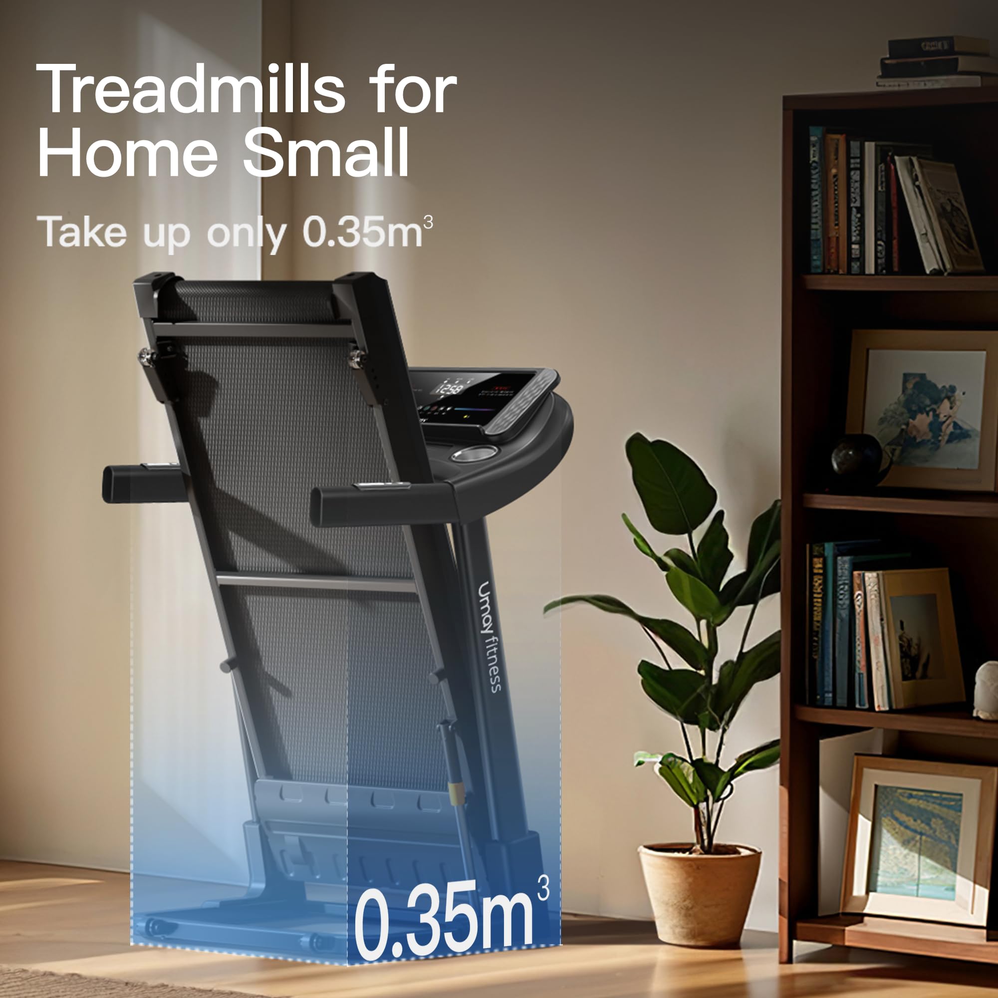 UMAY Laufband, klappbar, bis 14 km/h, 3.0 PS, 3 Steigungsstufen, 12 Programme, bis 136 kg, Treadmill für Zuhause
