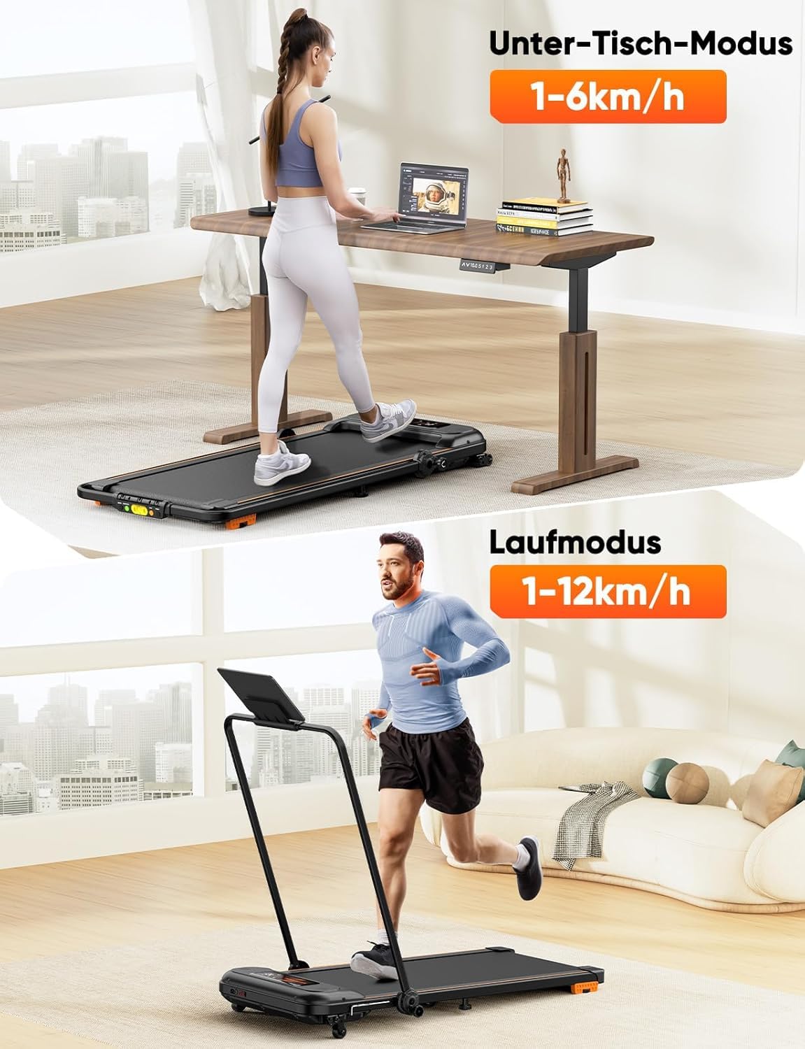 Laufband klappbar, bis 12 km/h, 2.5 HP, elektrisch mit Steigung, LCD, App & Fernbedienung, doppelte Dämpfung, kein Aufbau nötig