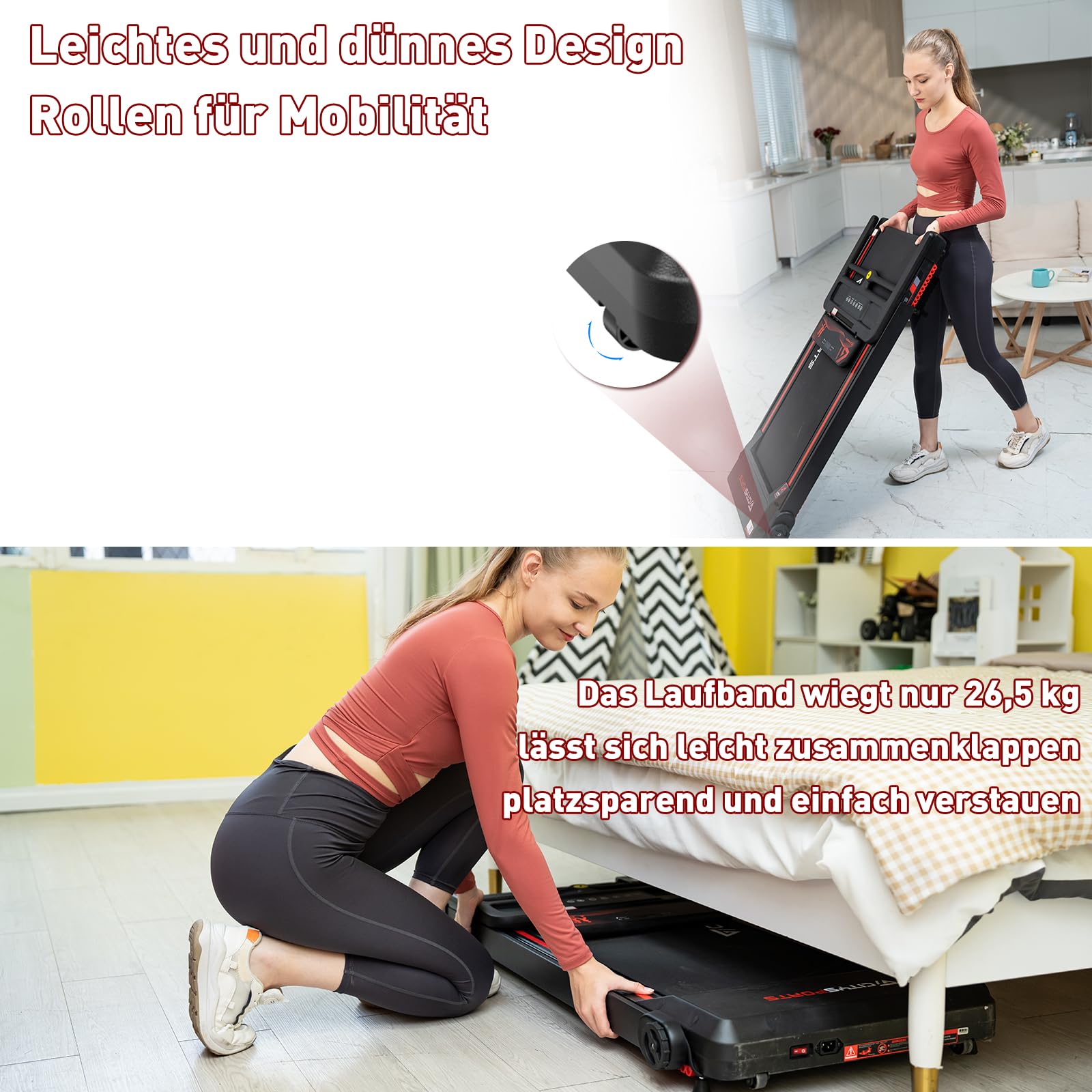 CITYSPORTS Laufband, klappbar, bis 12 km/h, LED, App, 360° Tablet-Halter, kompakt, Walking Pad für Zuhause & Büro, schwarz
