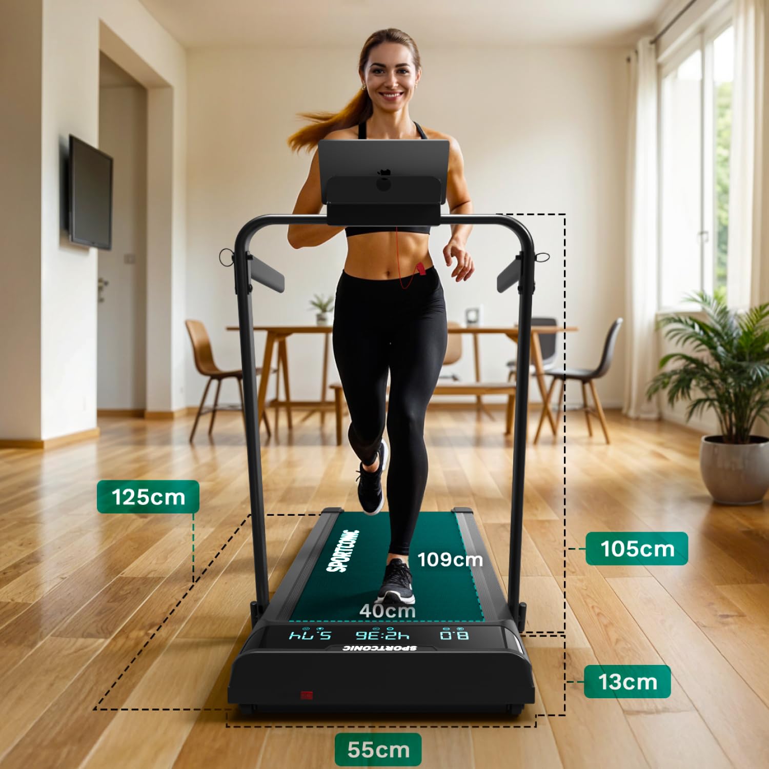 Sportconic Laufband, 1–12 km/h, klappbar, leise, Walking Pad mit Steigung, Tablet-Halter & Fernbedienung, für Zuhause/Büro