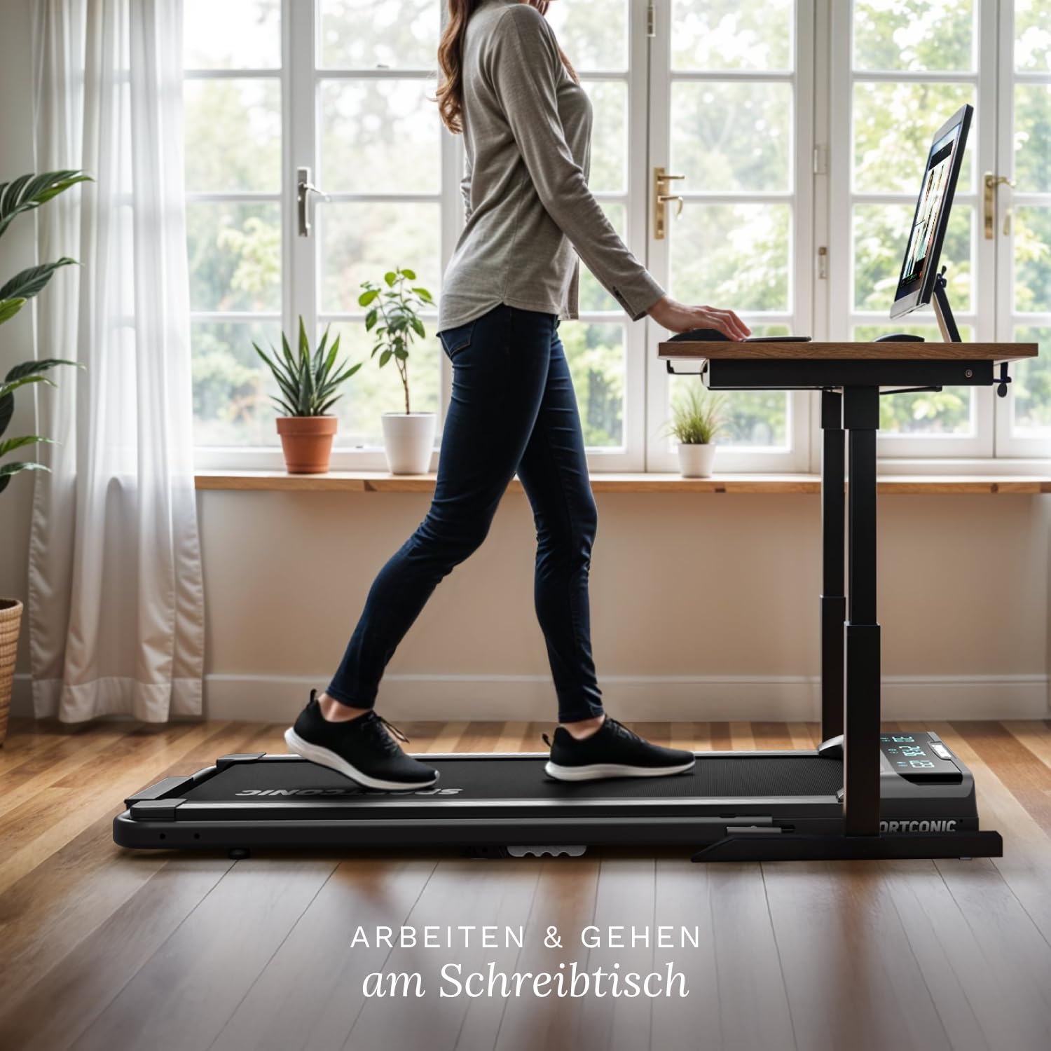 Sportconic Laufband, 1–12 km/h, klappbar, leise, Walking Pad mit Steigung, Tablet-Halter & Fernbedienung, für Zuhause/Büro
