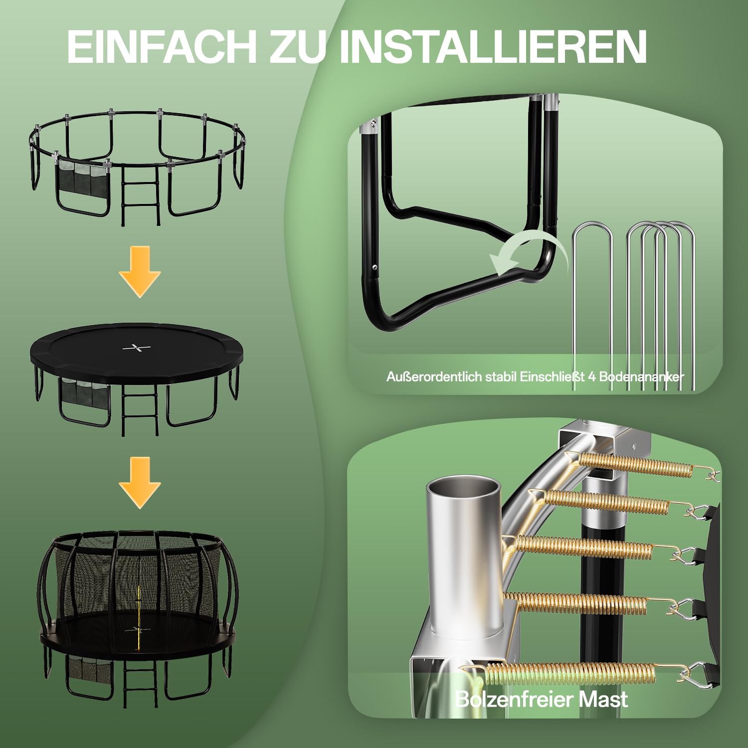 Flamaker Trampolin Outdoor, Ø 366/427cm Gartentrampolin mit Netz, TÜV Rheinland GS-Zertifikat, Bodenanker, Stabile Rahmenkonstruktion, Wetterfest