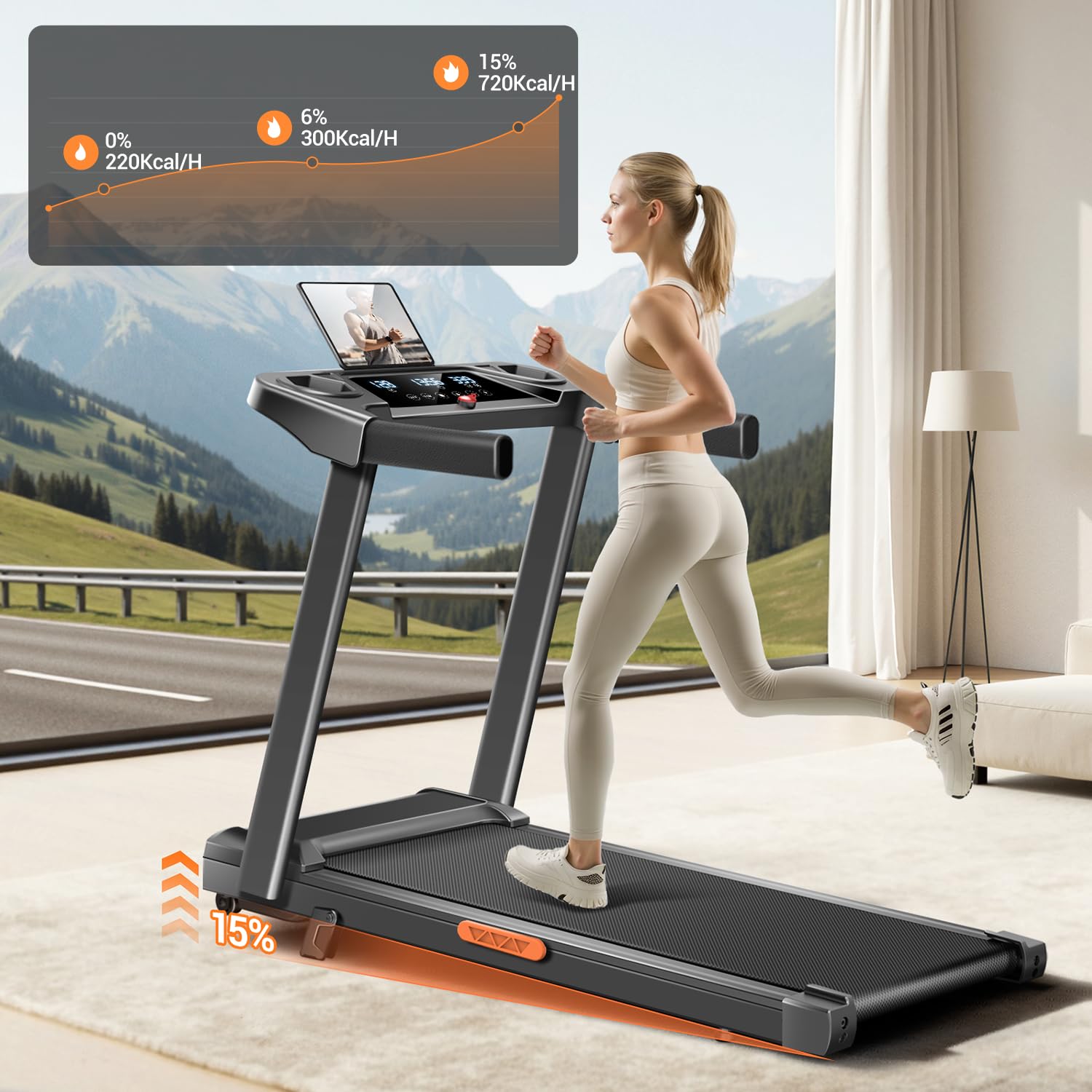 LONTEK Laufband Für Zuhause Klappbar 12KM/H,Laufbänder mit Herzfrequenzmonitor, Treadmill for Home mit 12 Trainingsprogrammen,Max Belastung 136KG