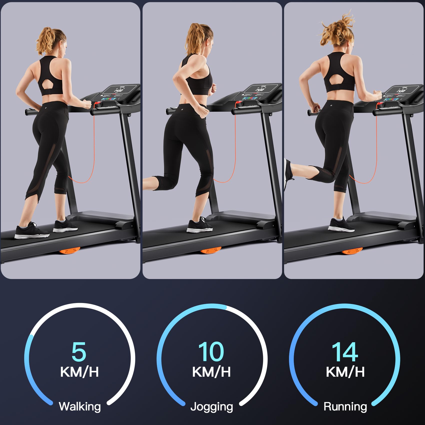 UMAY Laufband, klappbar, bis 14 km/h, 3.0 PS/2200W, Herzfrequenzmonitor, App, Lautsprecher, 12 Programme, bis 136 kg Belastung