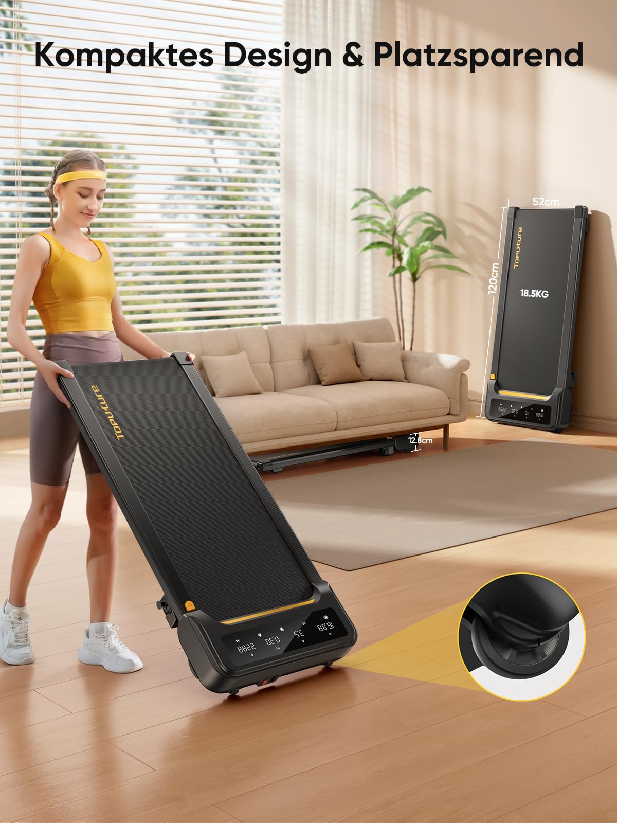 Laufband für Zuhause, 1–10 km/h, 2.5 HP, elektrisch mit Steigung, Walking Pad, App & Fernbedienung, kein Aufbau nötig, Büro/Zuhause