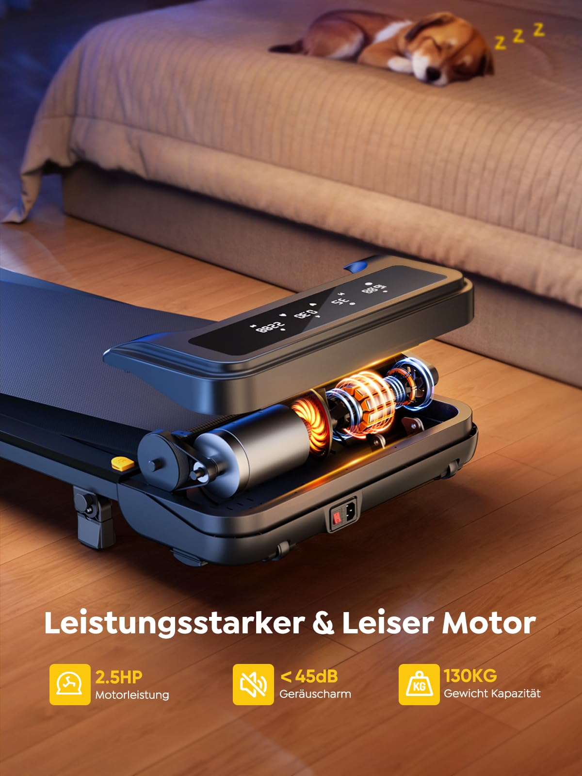 Laufband für Zuhause, 1–10 km/h, 2.5 HP, elektrisch mit Steigung, Walking Pad, App & Fernbedienung, kein Aufbau nötig, Büro/Zuhause