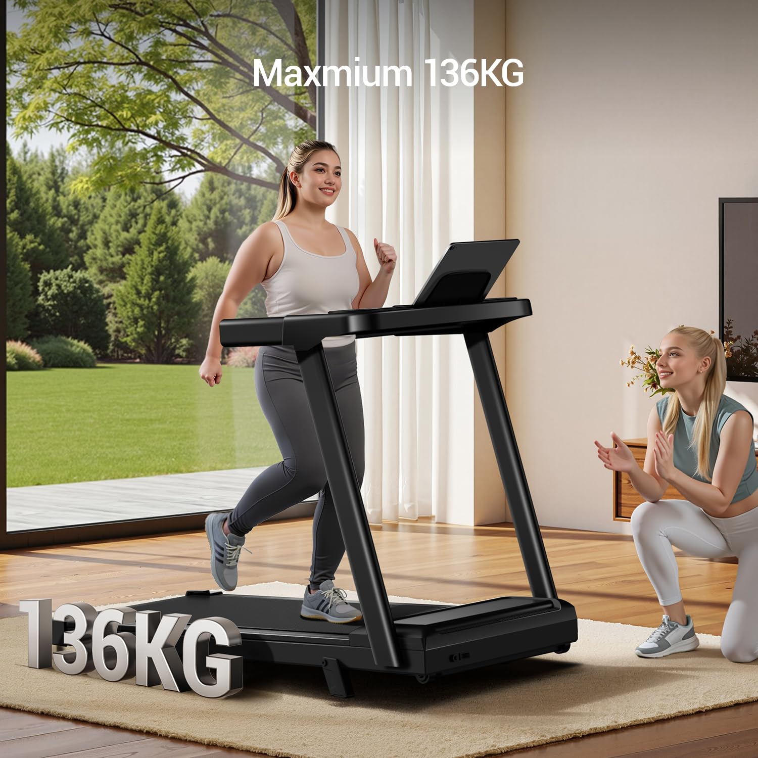 LONTEK Laufband für Zuhause Klappbar mit Steigung 9%, Laufbänder 12KM/H, Treadmill for Home mit 3,0-PS-Motor und LED-Anzeige, Max Belastung 136KG