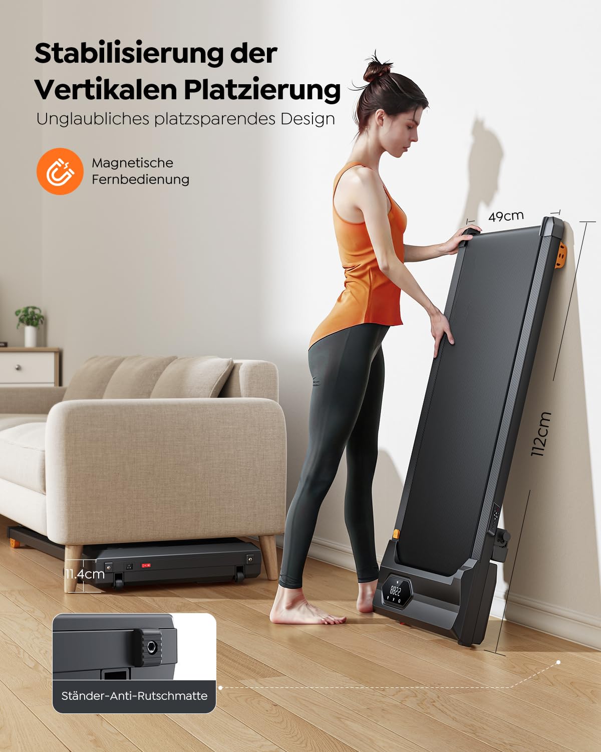 Walking Pad Laufband, 1–6 km/h, 10% Steigung, 2.5 HP Motor, LED, App, Dreifachdämpfung, bis 130 kg, leise & kompakt, Büro/Zuhause