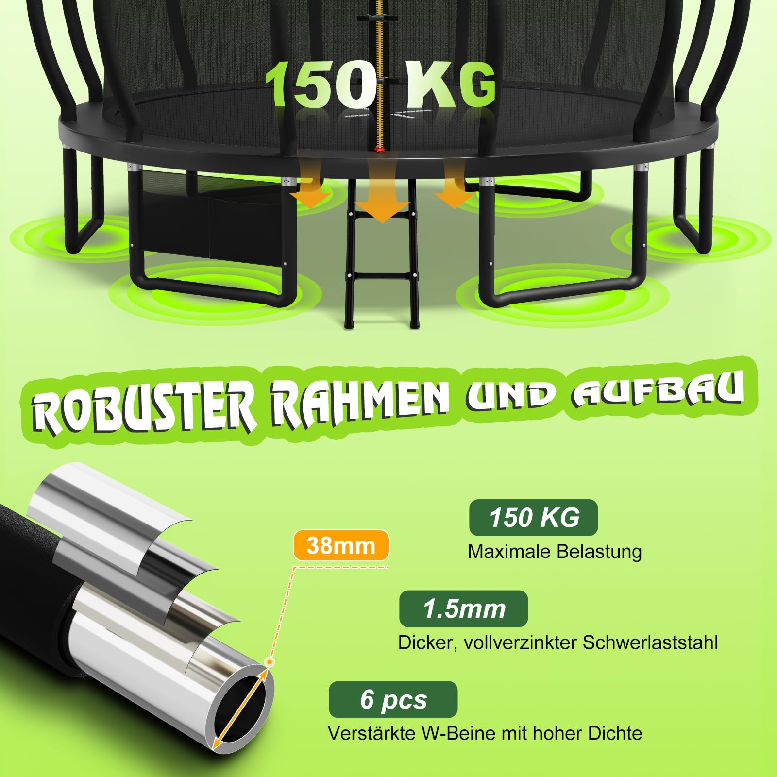 Devoko Trampolin Outdoor Ø 228/305/366/427 cm, vom TÜV Rheinland GS-Zertifikat, Kindertrampolin Gartentrampolin mit Sicherheitsnetz, Rundes