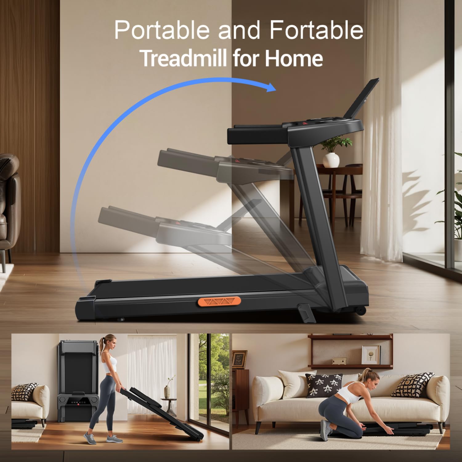 LONTEK Laufband für Zuhause Klappbar mit Steigung 9%, Laufbänder 12KM/H, Treadmill for Home mit 3,0-PS-Motor und LED-Anzeige, Max Belastung 136KG
