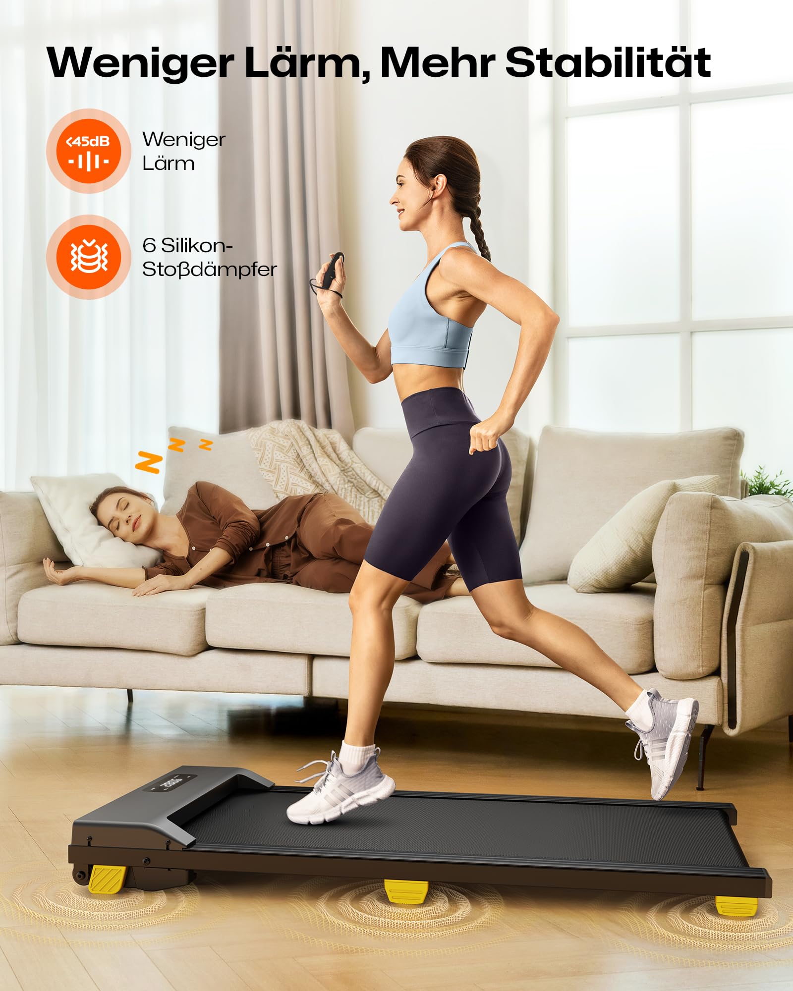 Walking Pad, 9% Steigung, 6-Punkt-Dämpfung, 2,5 PS, leises Laufband für Zuhause & Büro, Schreibtisch-Laufband