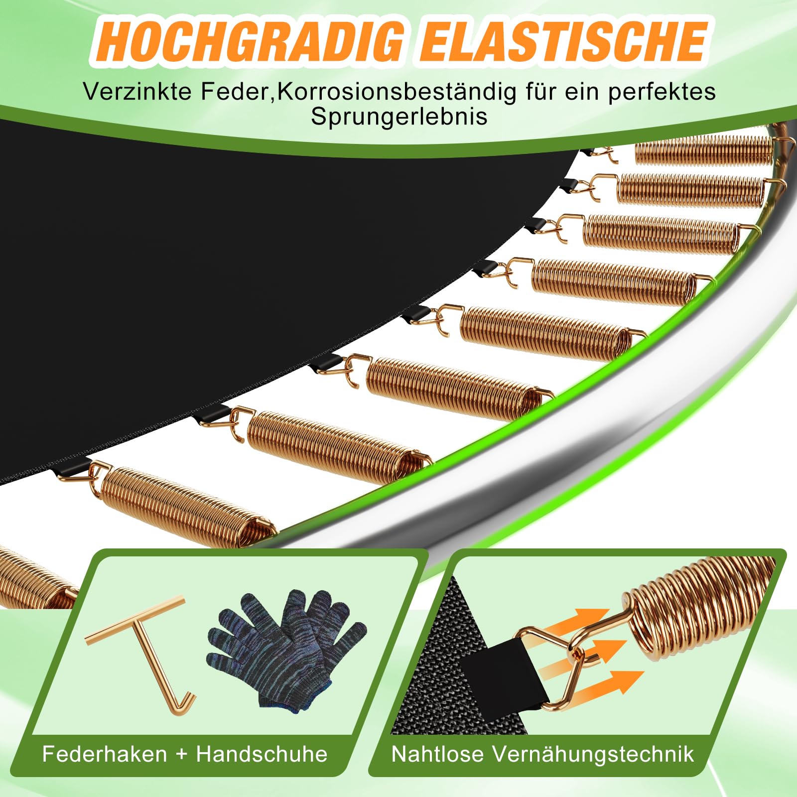 Devoko Trampolin Outdoor Ø228/305/366/427 cm, TÜV Rheinland GS-Zertifikat, Mit verstärkten Beintraversen, Stabil, Robust und Belastbar, Einteilige