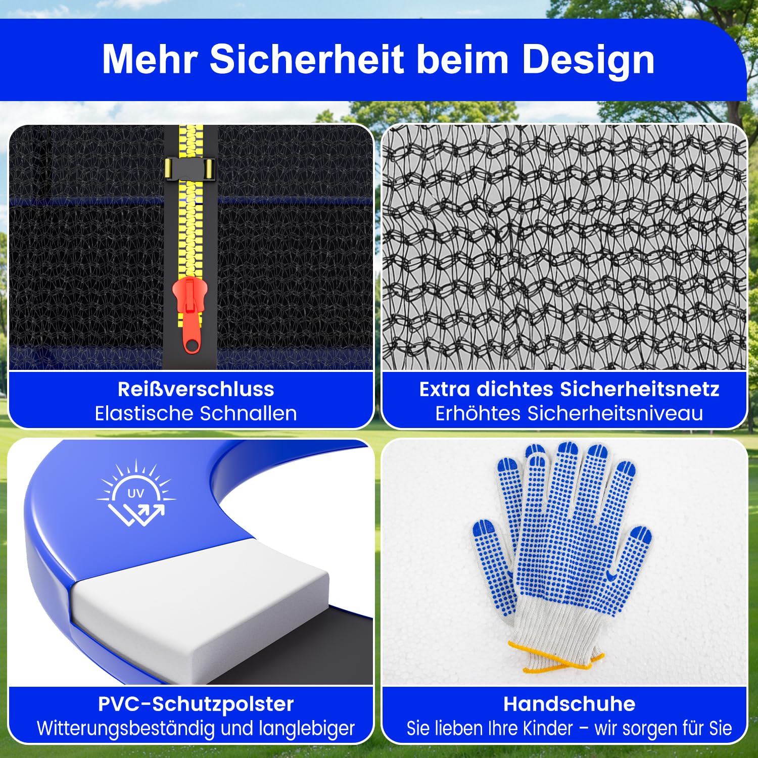 SAIBERTAN Trampolin Outdoor Ø244/305/366 cm, Rundes Gartentrampolin mit 4 Erdnägeln & Sicherheitsnetz – EXTRA STARK & WETTERFEST