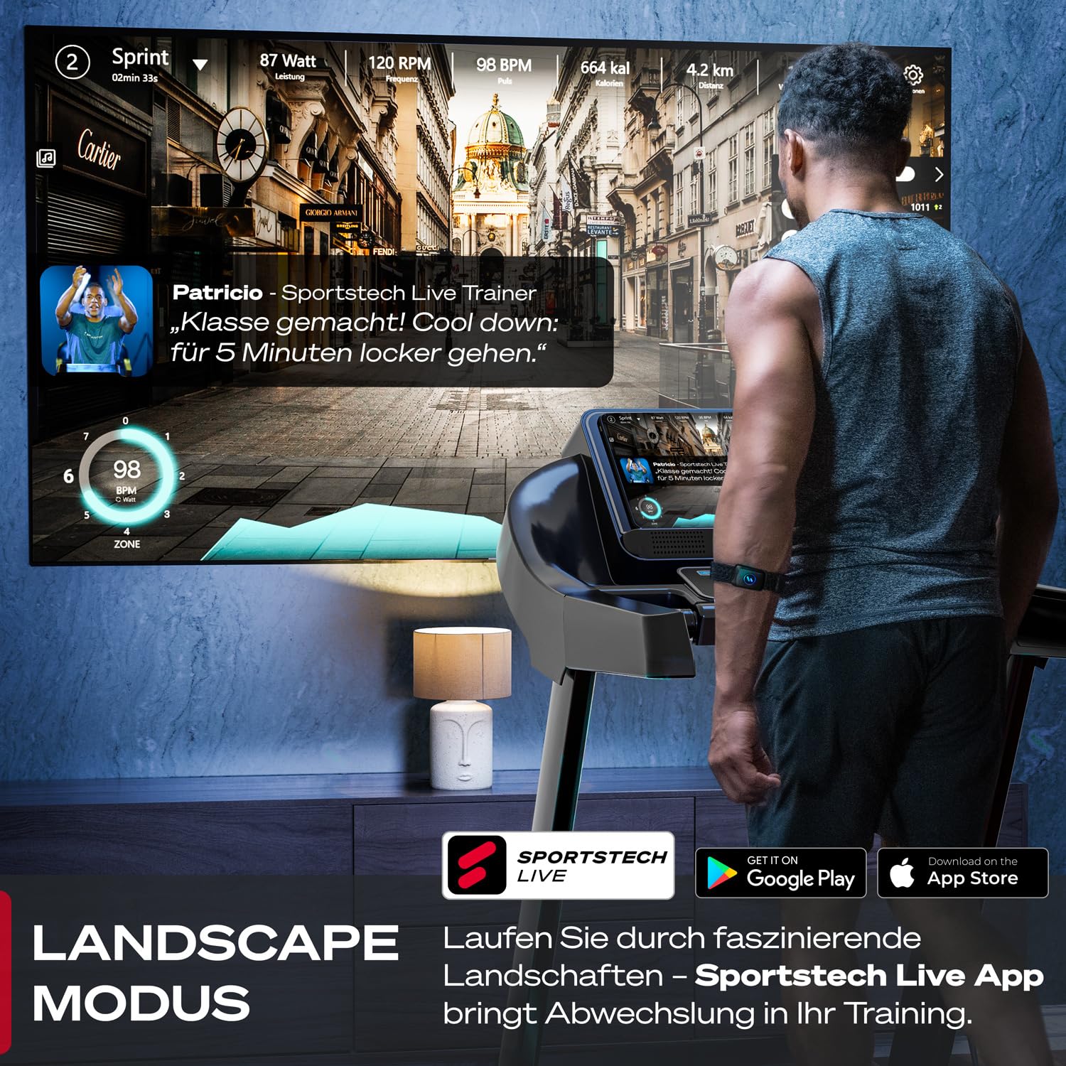 Sportstech F37s Laufband, 20 km/h, 7 PS, klappbar, Steigung, bis 150 kg, große Lauffläche, App, TÜV-geprüft, Home Gym