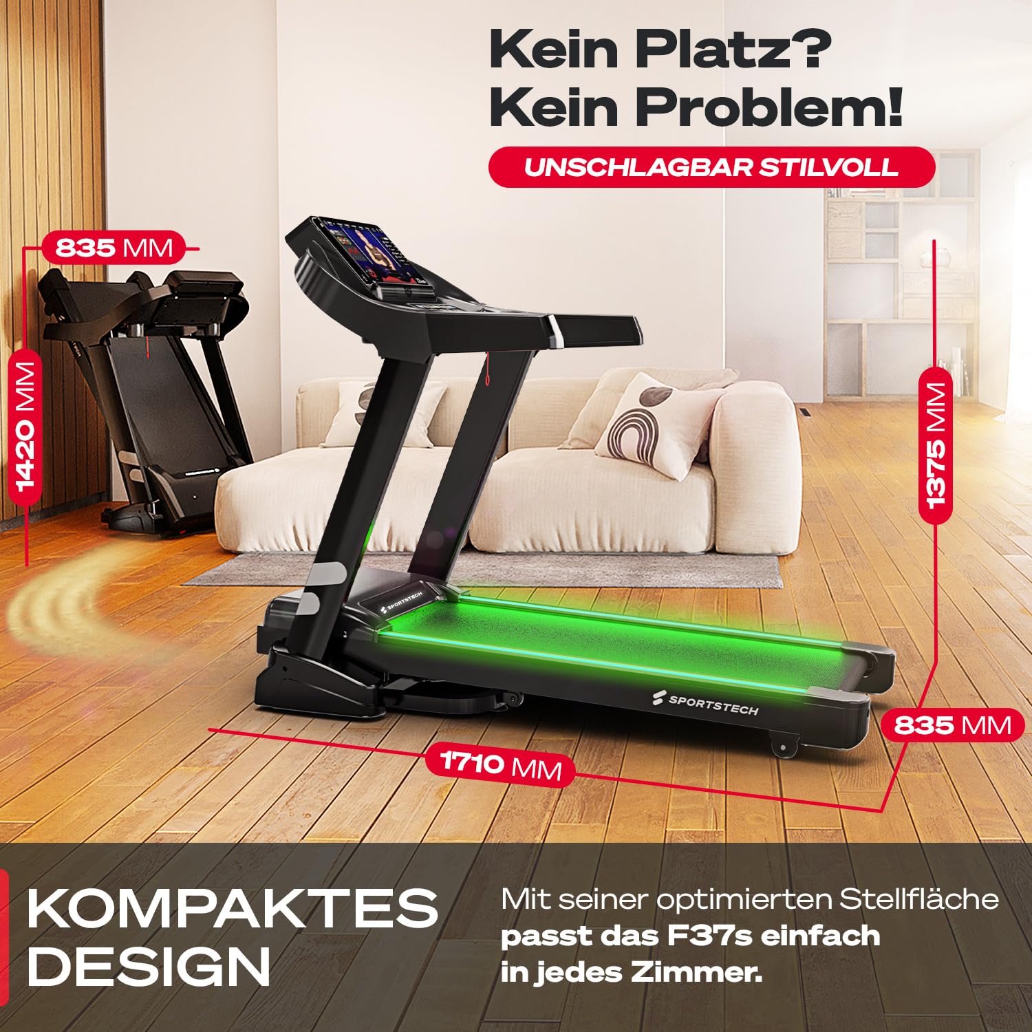 Sportstech F37s Laufband, 20 km/h, 7 PS, klappbar, Steigung, bis 150 kg, große Lauffläche, App, TÜV-geprüft, Home Gym