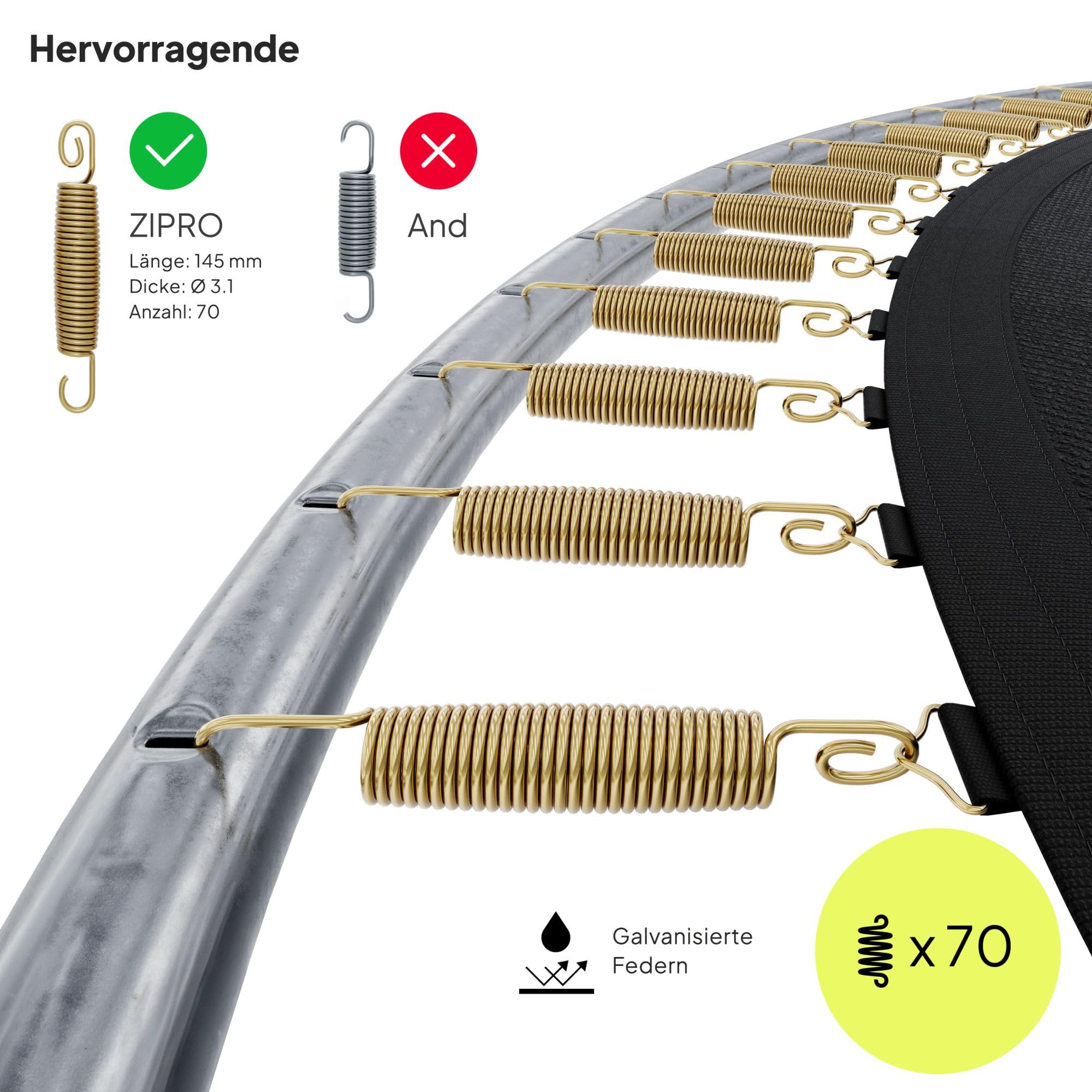 ZIPRO JumpPro Out Trampolin Outdoor, Gartentrampolin für Kinder, mit Außennetz, Wetterfest, UV-Schutz, Einfache Montage, Belastbar 100-150 kg