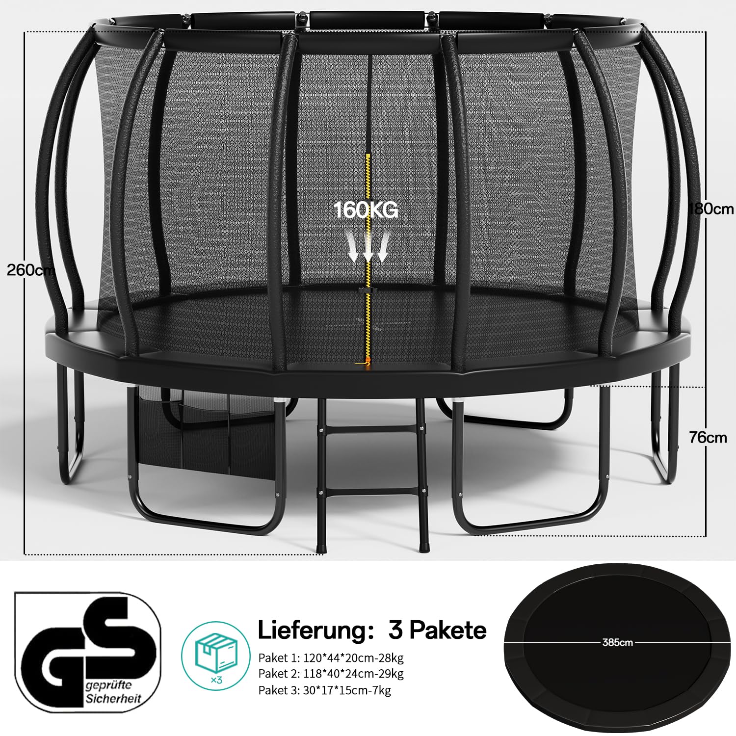 Flamaker Trampolin Outdoor, Ø 366/427cm Gartentrampolin mit Netz, TÜV Rheinland GS-Zertifikat, Bodenanker, Stabile Rahmenkonstruktion, Wetterfest