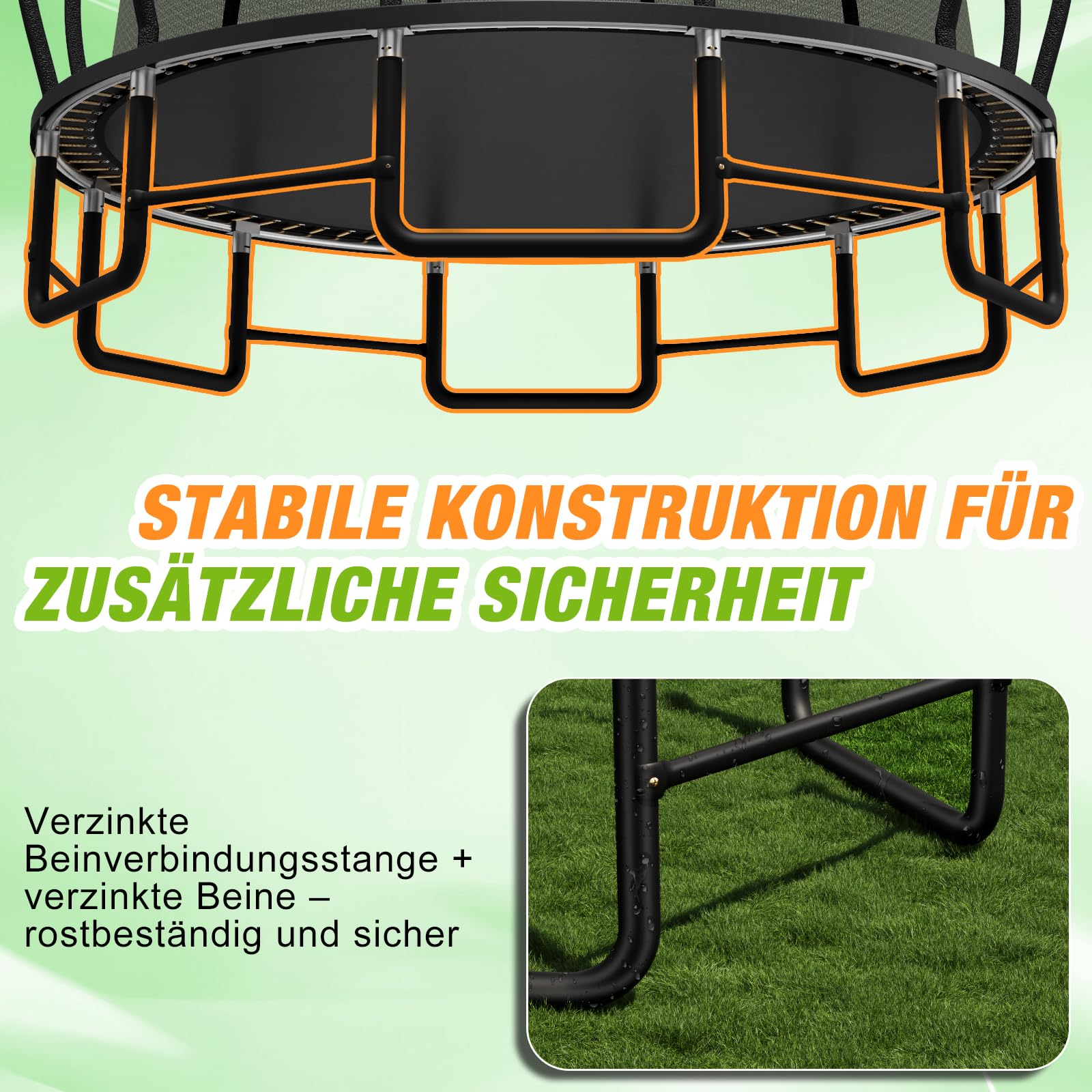 Devoko Trampolin Outdoor Ø228/305/366/427 cm, TÜV Rheinland GS-Zertifikat, Mit verstärkten Beintraversen, Stabil, Robust und Belastbar, Einteilige