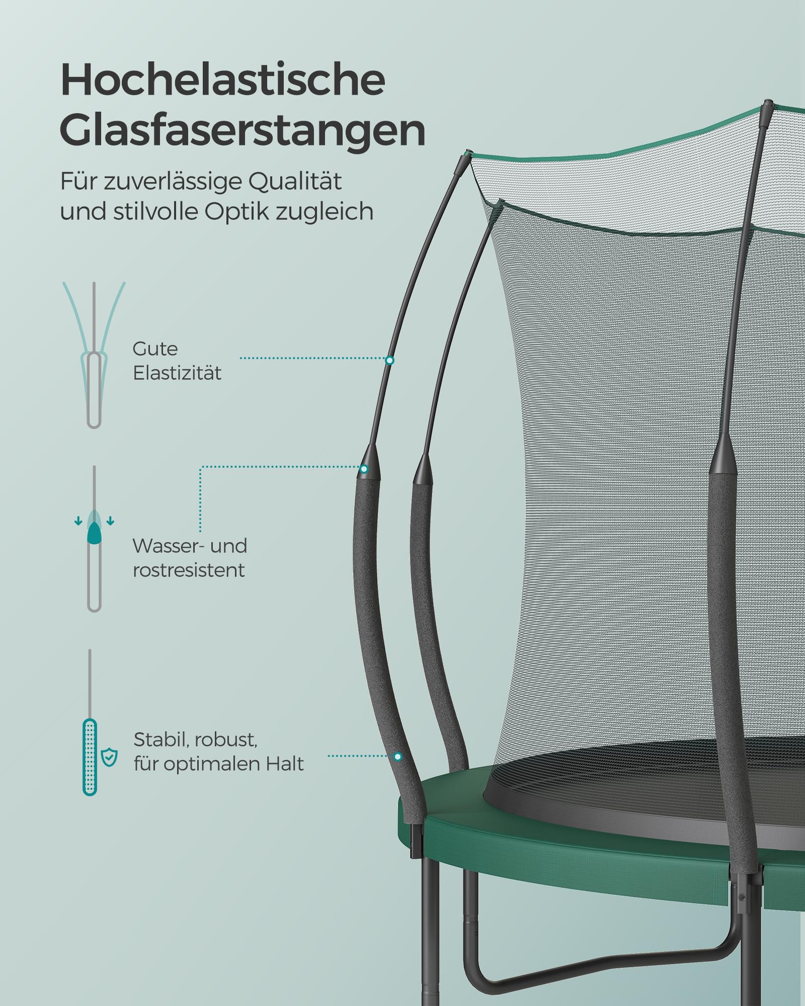 SONGMICS Federloses Trampolin Ø 366 cm, Trampolin Outdoor für Kinder, elastische Seile, Sicherheitsnetz mit Reißverschluss, Glasfaserstangen, sicher