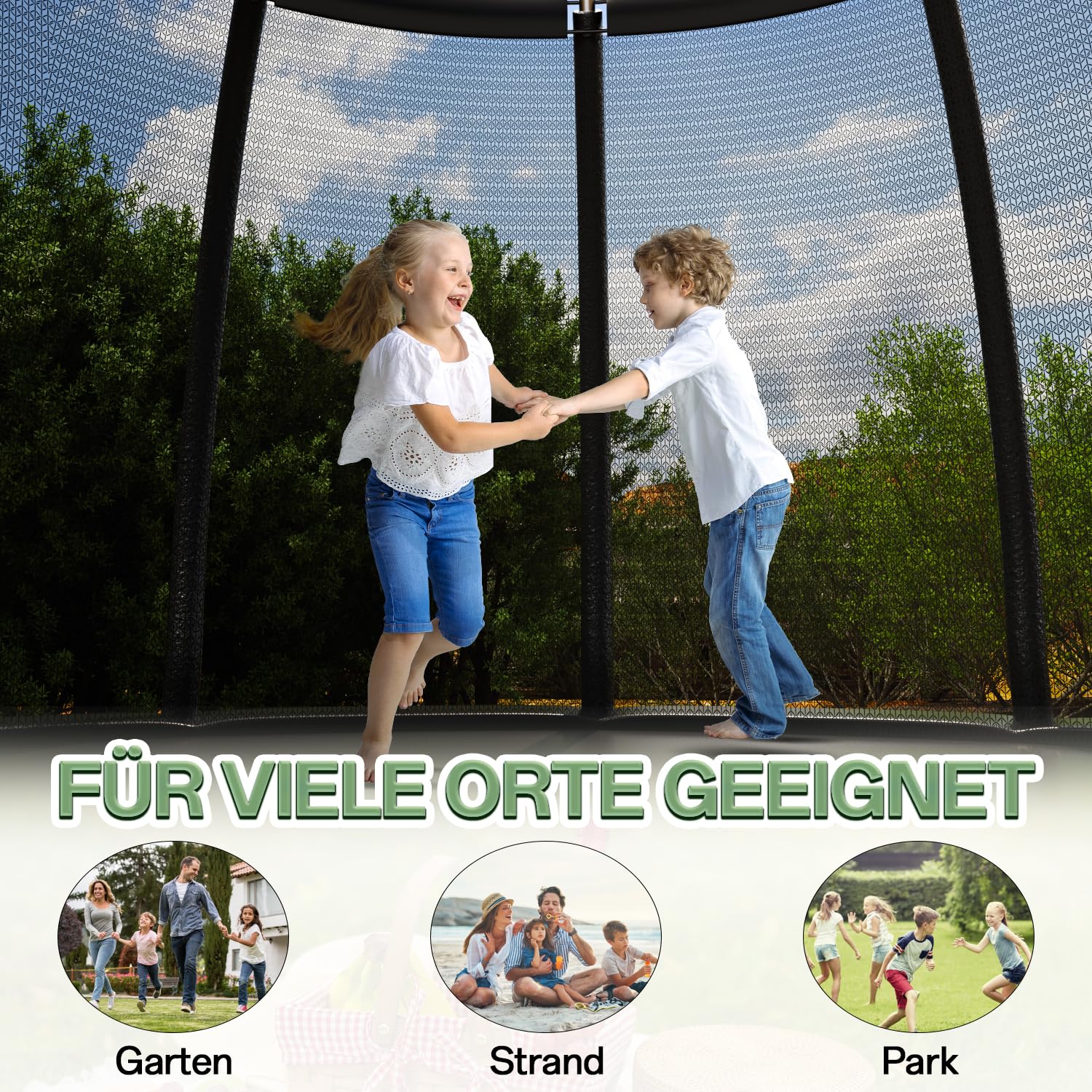 Flamaker Trampolin Outdoor, Ø 366/427cm Gartentrampolin mit Netz, TÜV Rheinland GS-Zertifikat, Bodenanker, Stabile Rahmenkonstruktion, Wetterfest