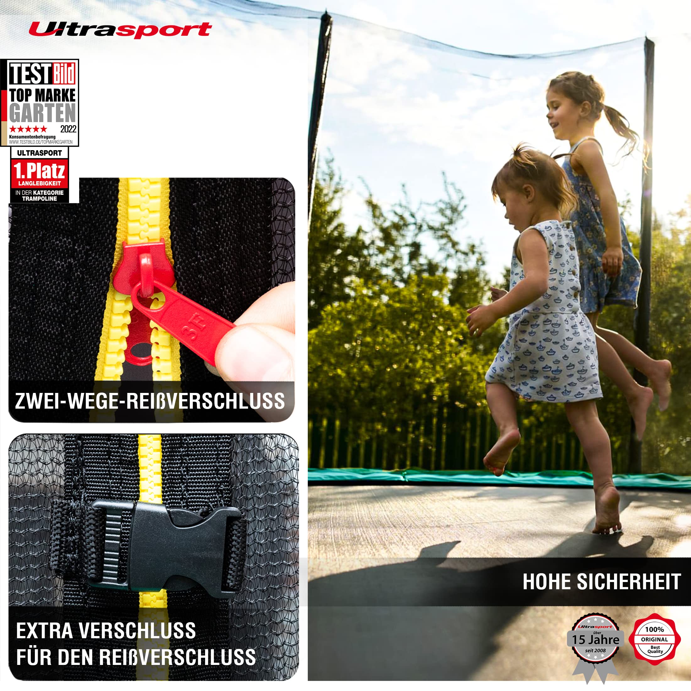 Ultrasport Gartentrampolin Trampolin Ø 244/305/366/427, GS Zertifikat, Lotus, ovales/rundes/eckiges Gartentrampolin mit Sicherheitsnetz, gepolsterte