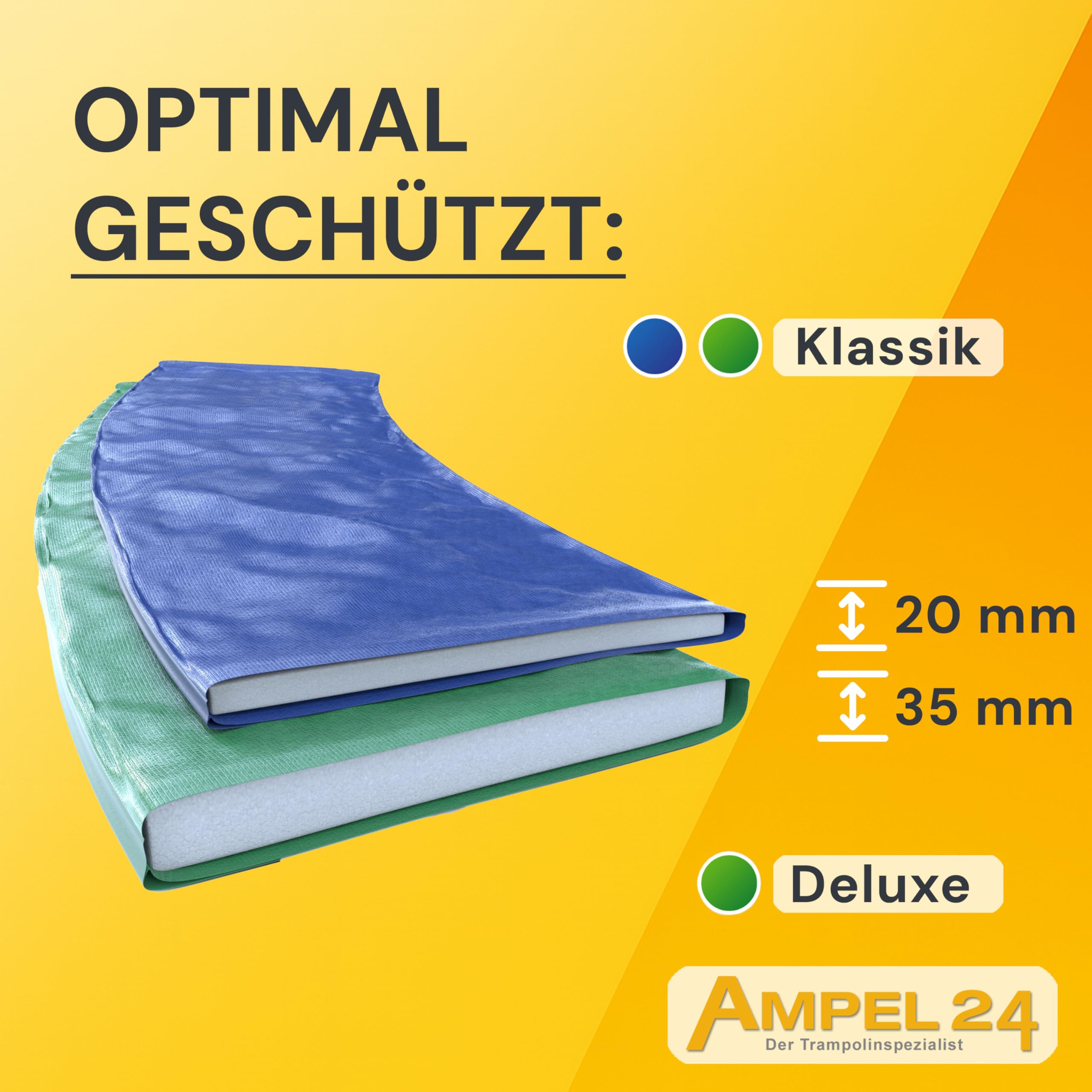 Ampel 24 Trampolin Outdoor Ø 305/366/430 cm, GS-Zertifikat, Kinder Gartentrampoline, Komplettset mit Randabdeckung und Sicherheitsnetz