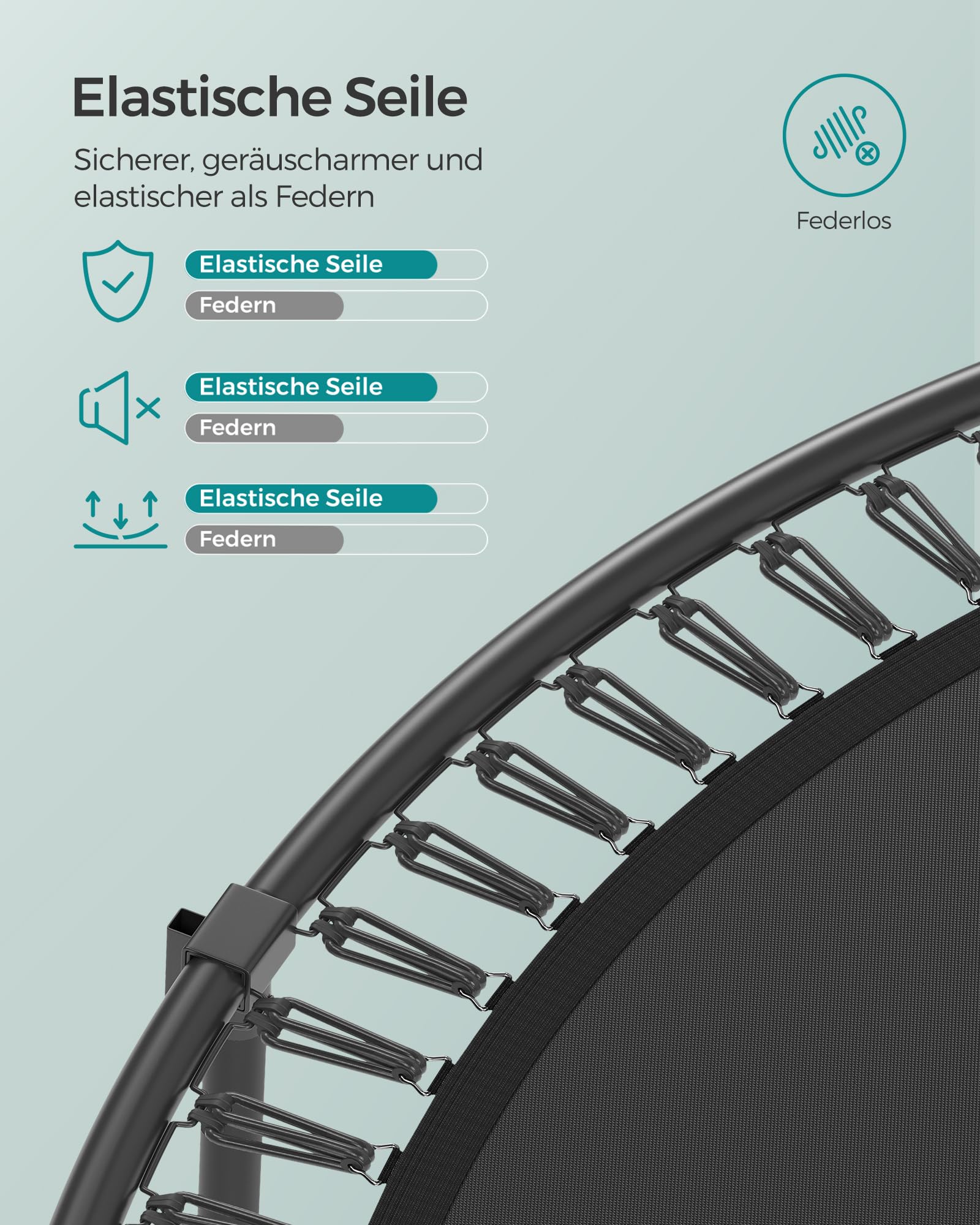 SONGMICS Federloses Trampolin Ø 366 cm, Trampolin Outdoor für Kinder, elastische Seile, Sicherheitsnetz mit Reißverschluss, Glasfaserstangen, sicher