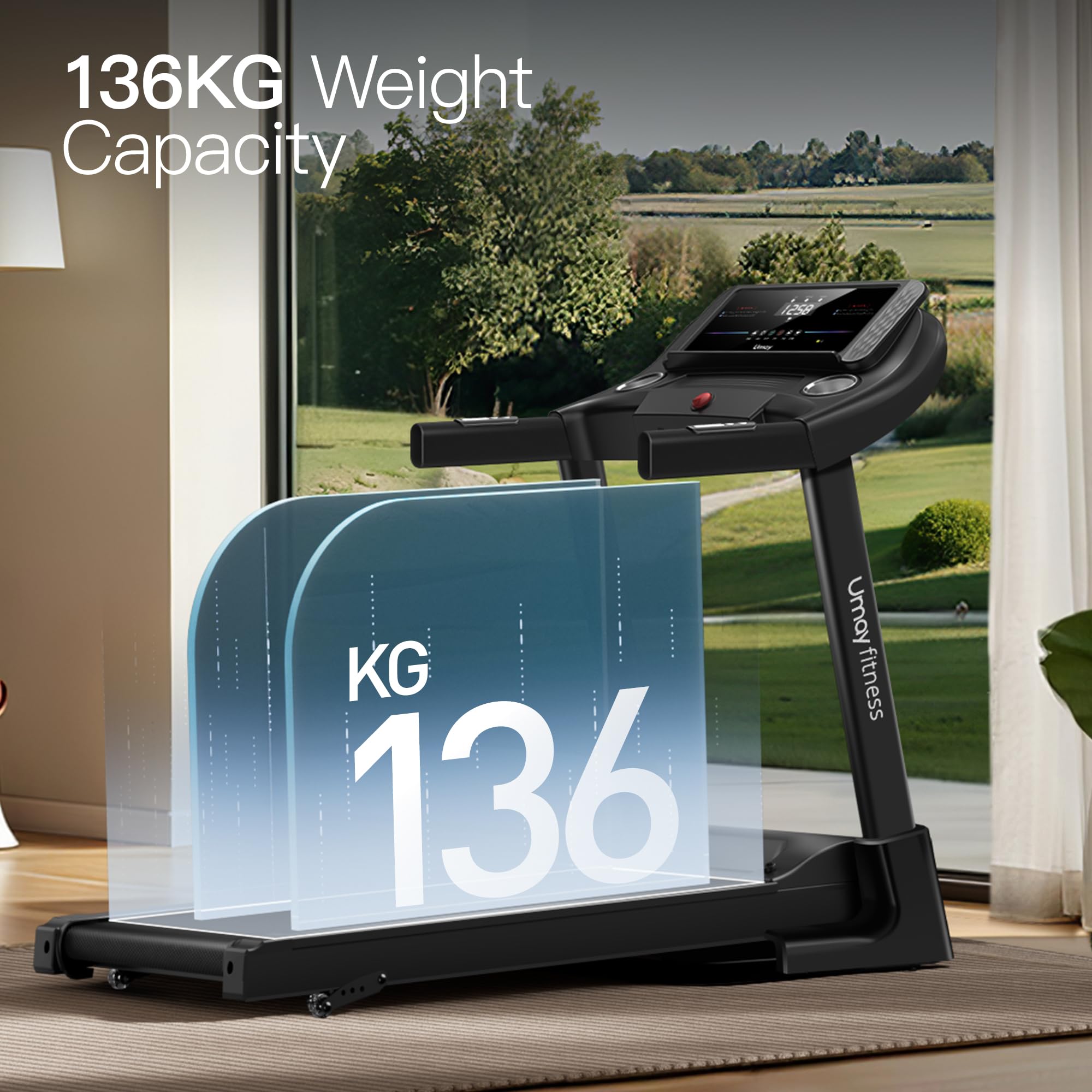UMAY Laufband, klappbar, bis 14 km/h, 3.0 PS, 3 Steigungsstufen, 12 Programme, bis 136 kg, Treadmill für Zuhause