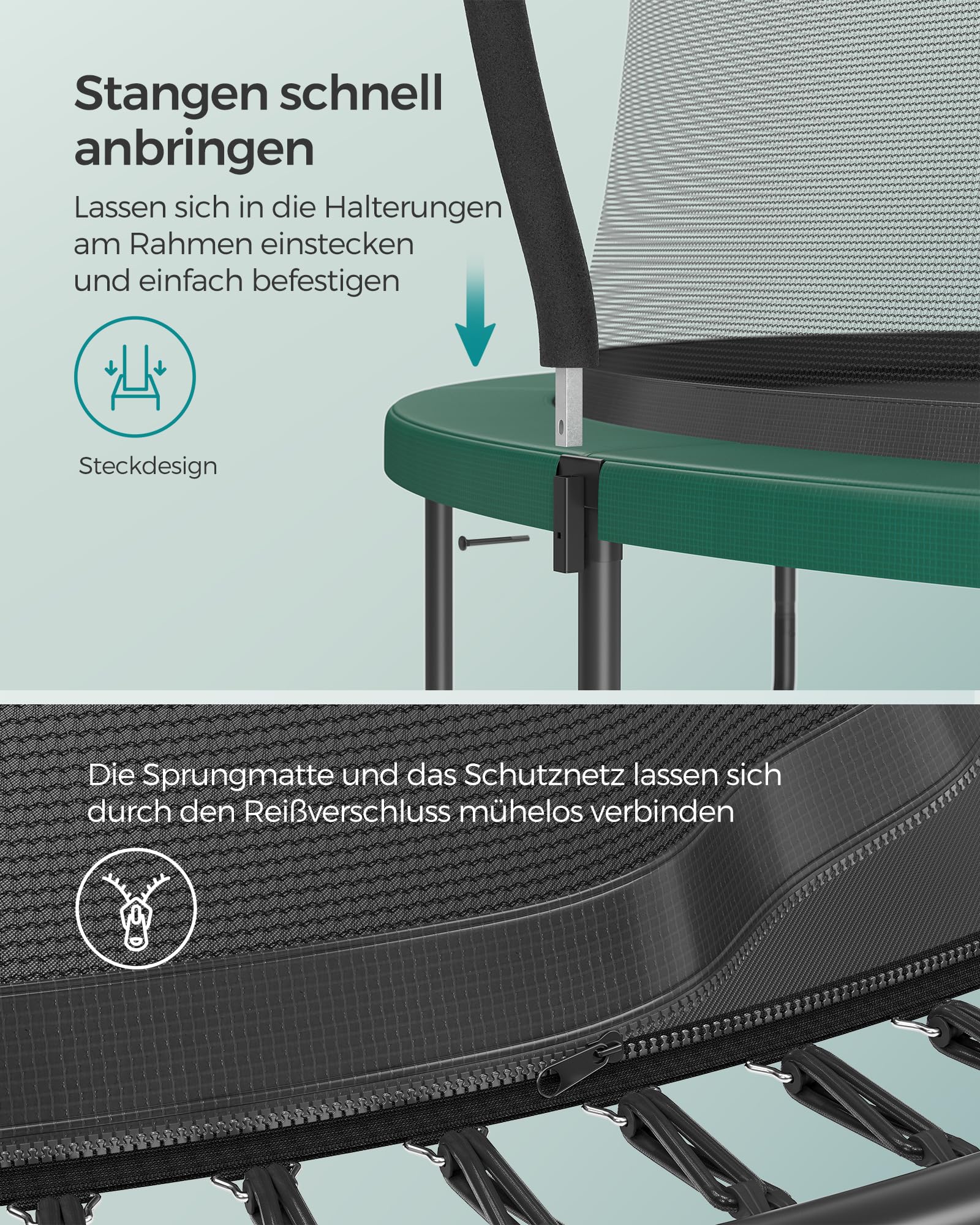 SONGMICS Federloses Trampolin Ø 366 cm, Trampolin Outdoor für Kinder, elastische Seile, Sicherheitsnetz mit Reißverschluss, Glasfaserstangen, sicher