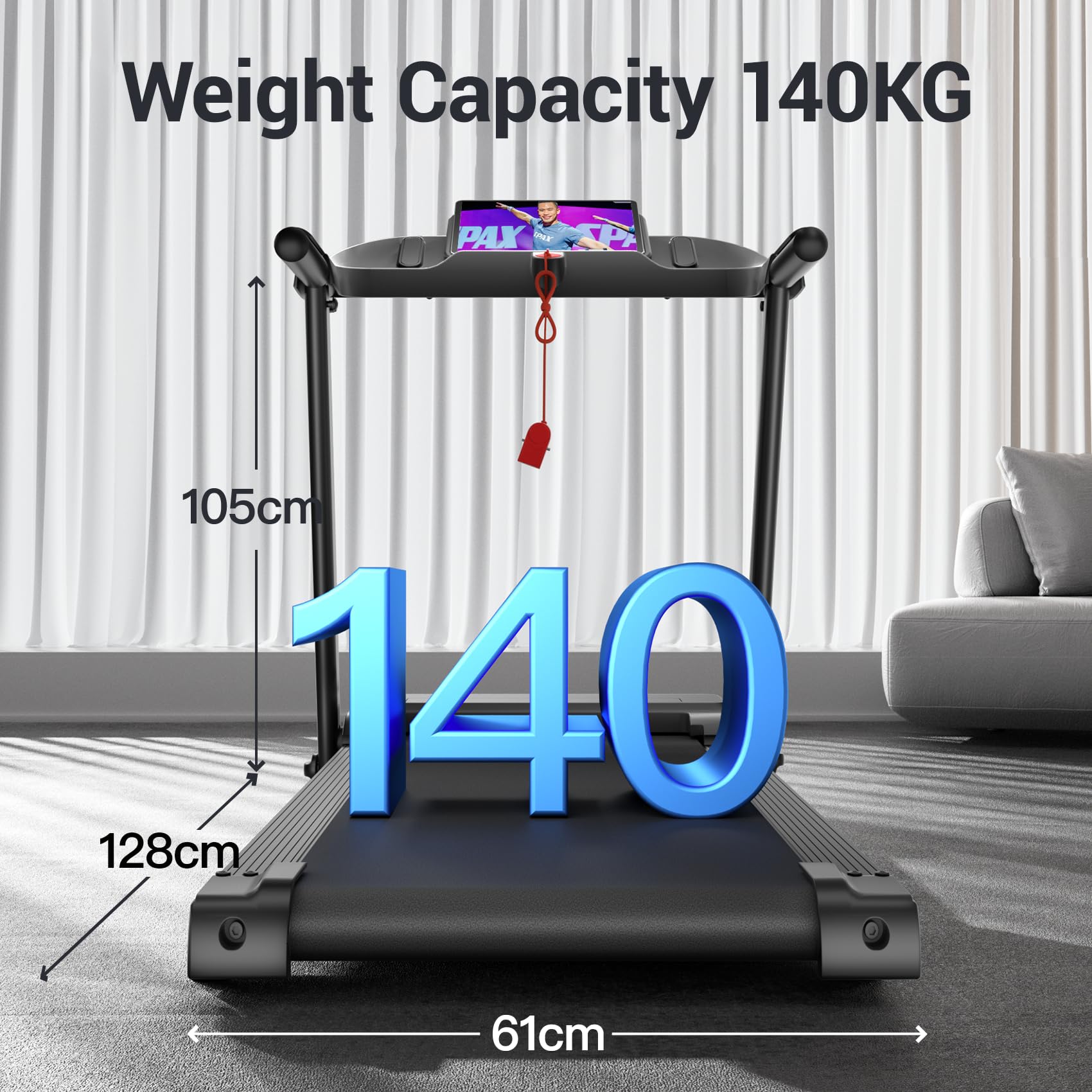UMAY Laufband, klappbar, bis 14 km/h, 3.0 PS/2200W, Herzfrequenzmonitor, App, Lautsprecher, 12 Programme, bis 136 kg Belastung