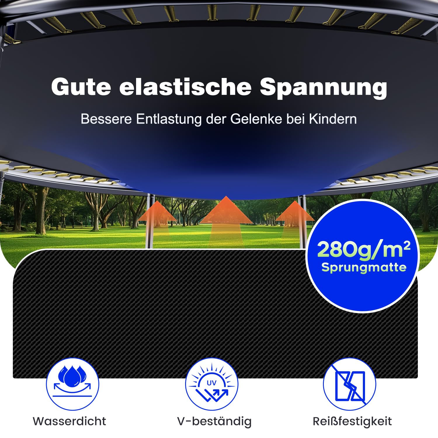 SAIBERTAN Trampolin Outdoor Ø244/305/366 cm, Rundes Gartentrampolin mit 4 Erdnägeln & Sicherheitsnetz – EXTRA STARK & WETTERFEST