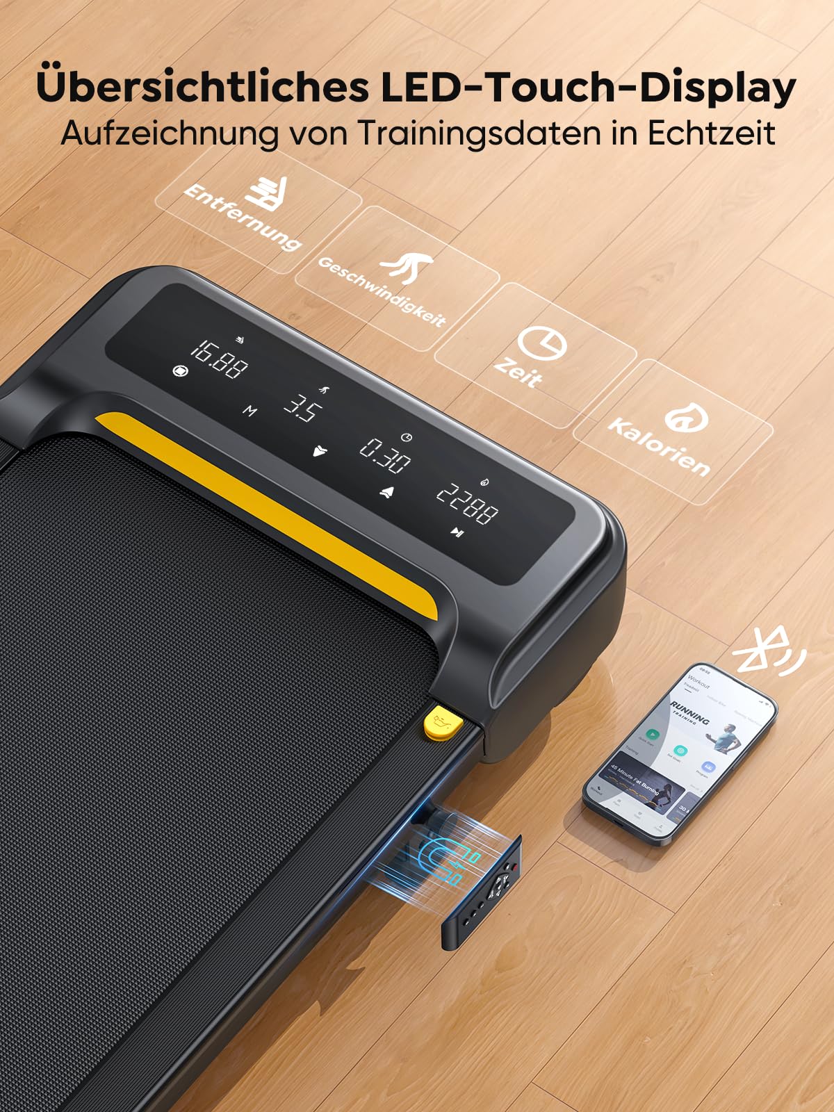 Laufband für Zuhause, 1–10 km/h, 2.5 HP, elektrisch mit Steigung, Walking Pad, App & Fernbedienung, kein Aufbau nötig, Büro/Zuhause