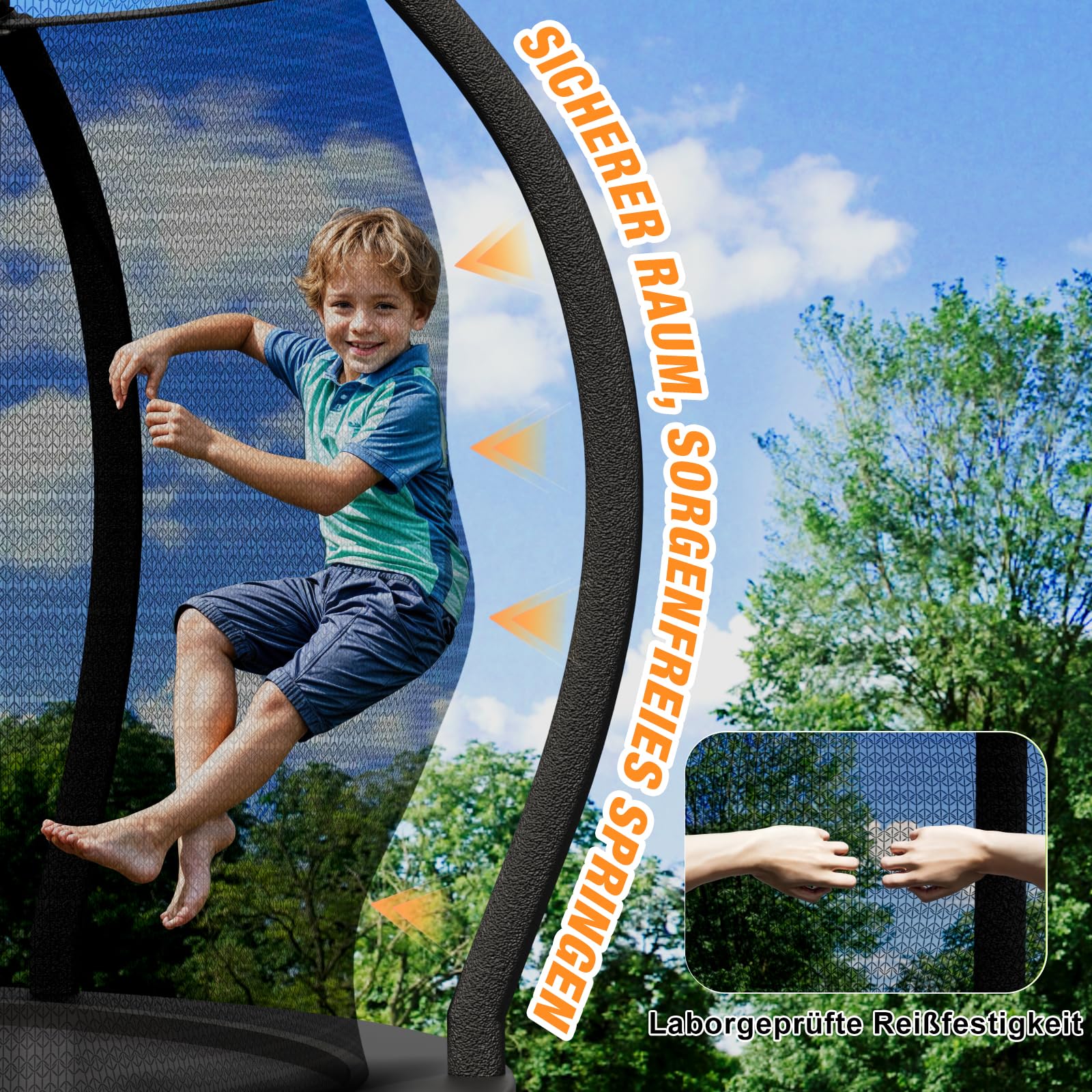 Devoko Trampolin Outdoor Ø228/305/366/427 cm, TÜV Rheinland GS-Zertifikat, Mit verstärkten Beintraversen, Stabil, Robust und Belastbar, Einteilige