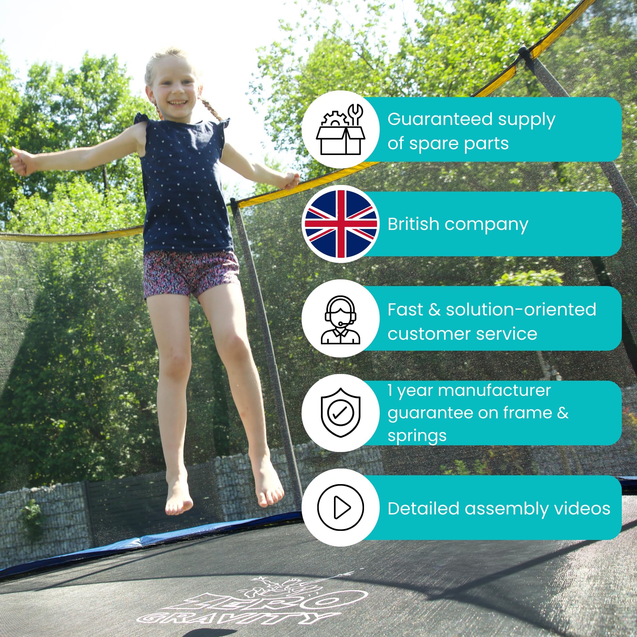 Zero Gravity Outdoor Trampolin Ø 183, 244, 305, 366, 427cm - TÜV-geprüfte Gartentrampoline inkl. Leiter - Sturmsicher in 5 Minuten - Aufbauvideo