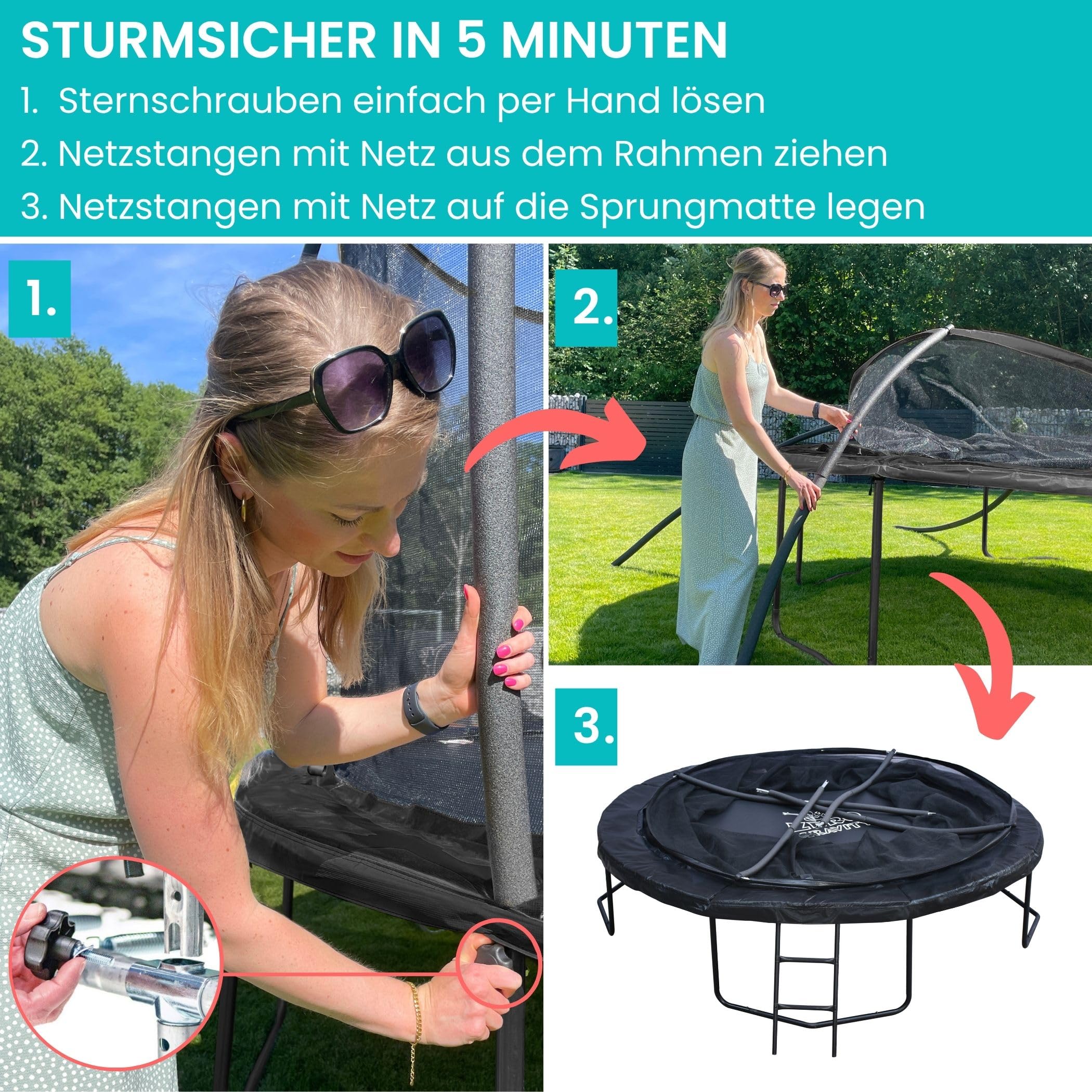 Zero Gravity Trampolin Outdoor Ø 183/244/305/366/427 cm, TÜV GS geprüft, Gartentrampolin Komplett-Set inkl. Leiter, Smarter Netzabbau in nur 5 Minuten